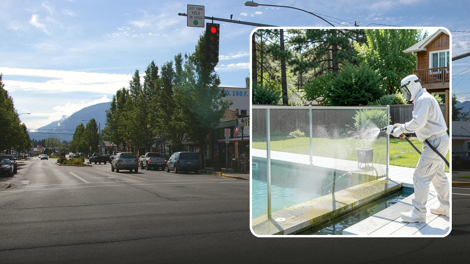 Pool Cage Cleaning in North Bend, King County, WA - We soft wash pool cage screens and framing to clear the algae and mildew that build up fast in our humid, tree-lined yards.