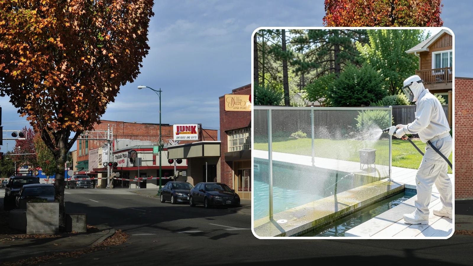 Pool Cage Cleaning in Puyallup, Pierce County, WA - We soft wash pool cage screens and framing to clear the algae and mildew that build up fast in our humid, tree-lined yards.
