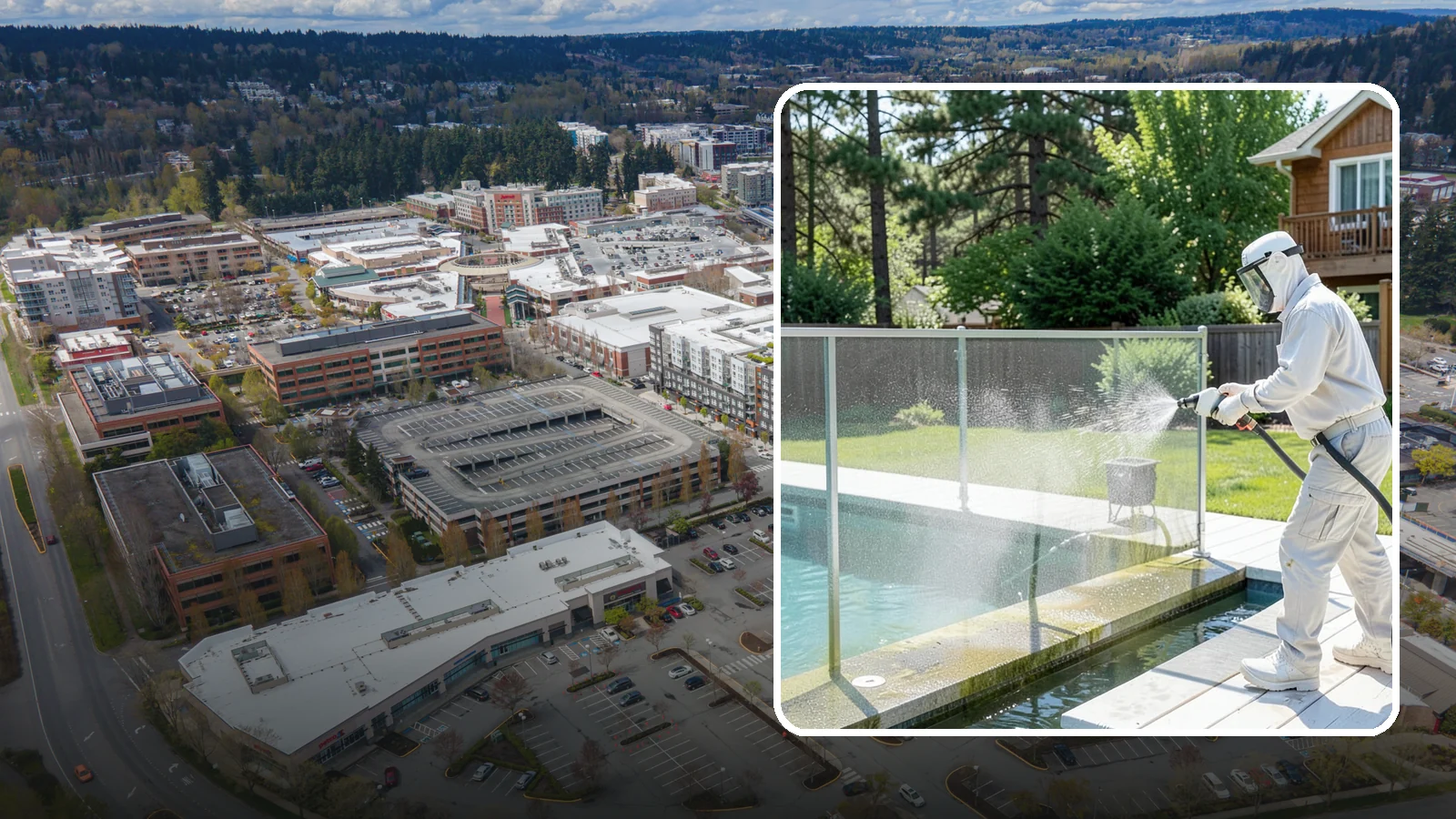 Pool Cage Cleaning in Redmond, King County, WA - We soft wash pool cage screens and framing to clear the algae and mildew that build up fast in our humid, tree-lined yards.