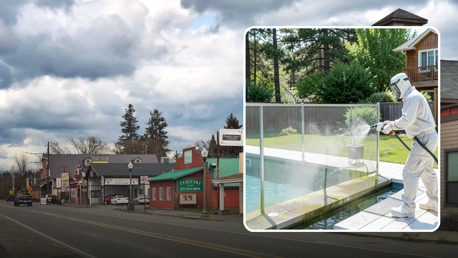 Pool Cage Cleaning in Roy, Pierce County, WA - We soft wash pool cage screens and framing to clear the algae and mildew that build up fast in our humid, tree-lined yards.