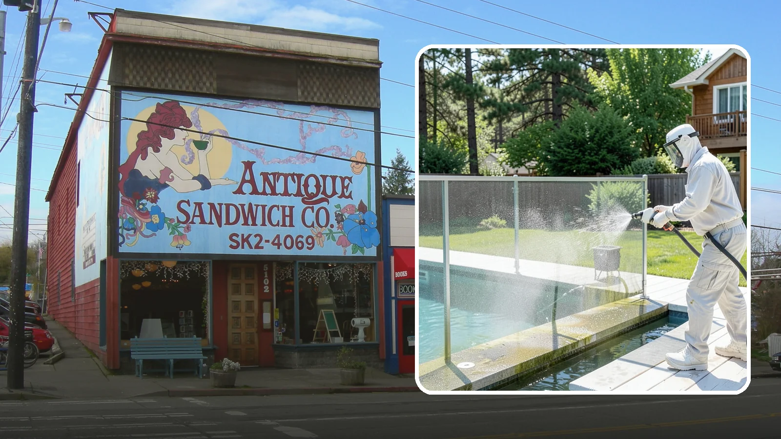 Pool Cage Cleaning in Ruston, Pierce County, WA - We soft wash pool cage screens and framing to clear the algae and mildew that build up fast in our humid, tree-lined yards.