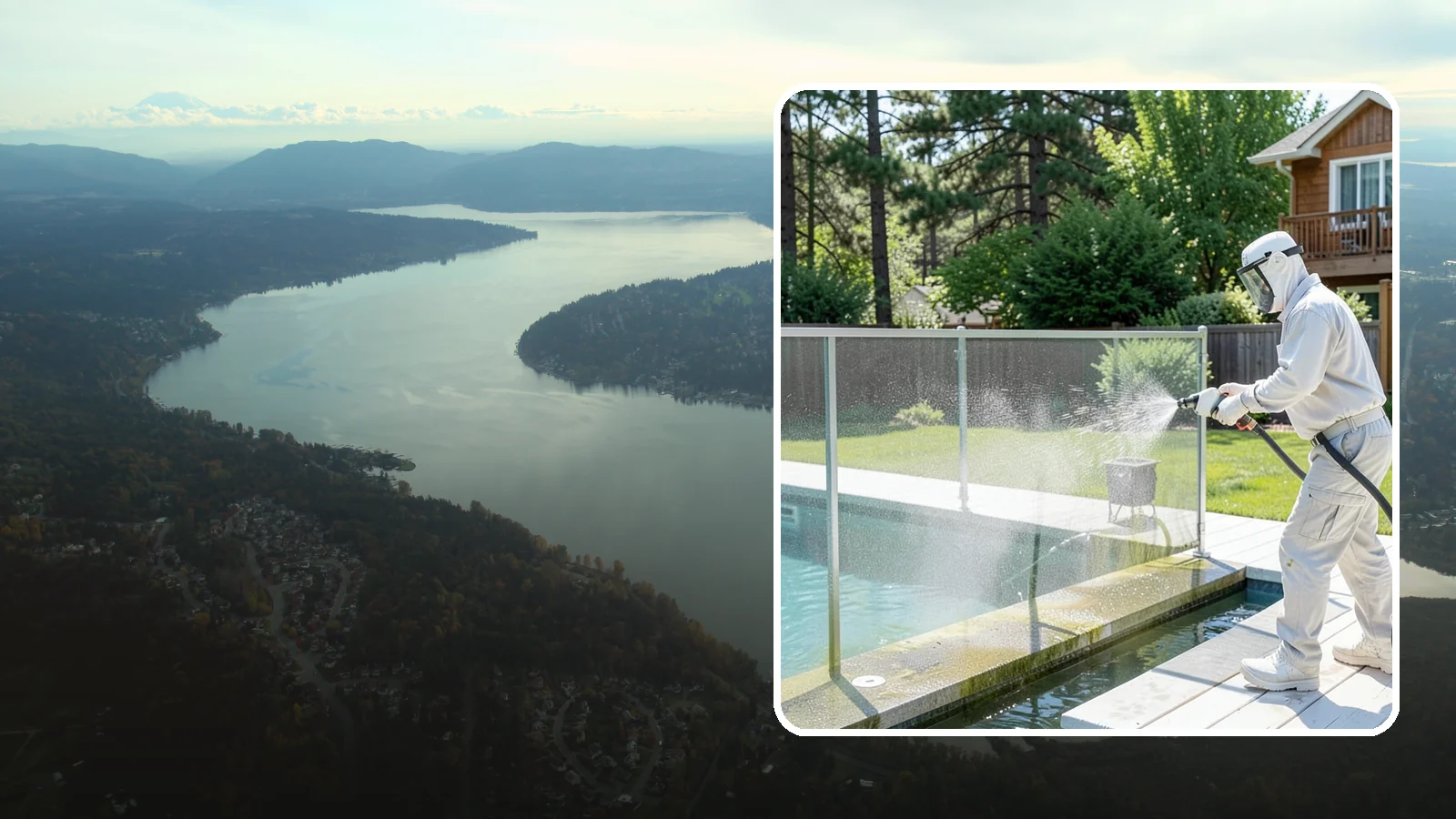 Pool Cage Cleaning in Sammamish, King County, WA - We soft wash pool cage screens and framing to clear the algae and mildew that build up fast in our humid, tree-lined yards.