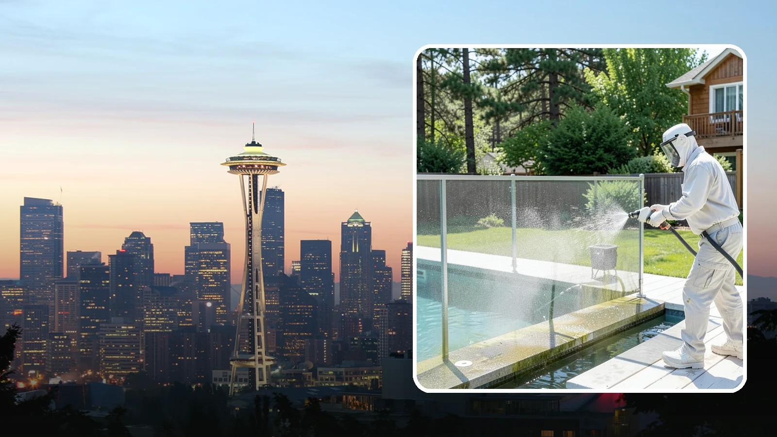 Pool Cage Cleaning in Seattle, King County, WA - We soft wash pool cage screens and framing to clear the algae and mildew that build up fast in our humid, tree-lined yards.
