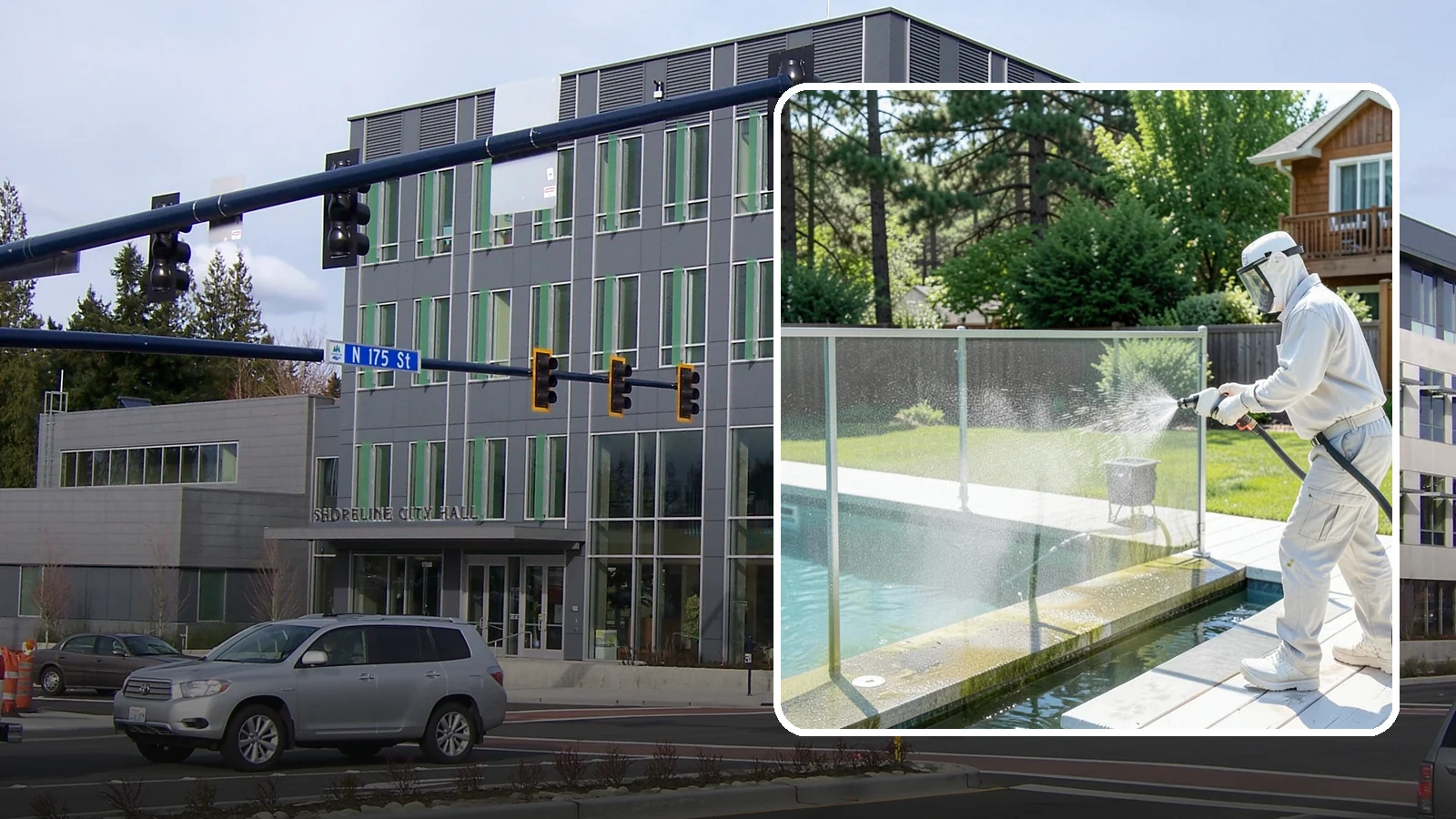 Pool Cage Cleaning in Shoreline, King County, WA - We soft wash pool cage screens and framing to clear the algae and mildew that build up fast in our humid, tree-lined yards.