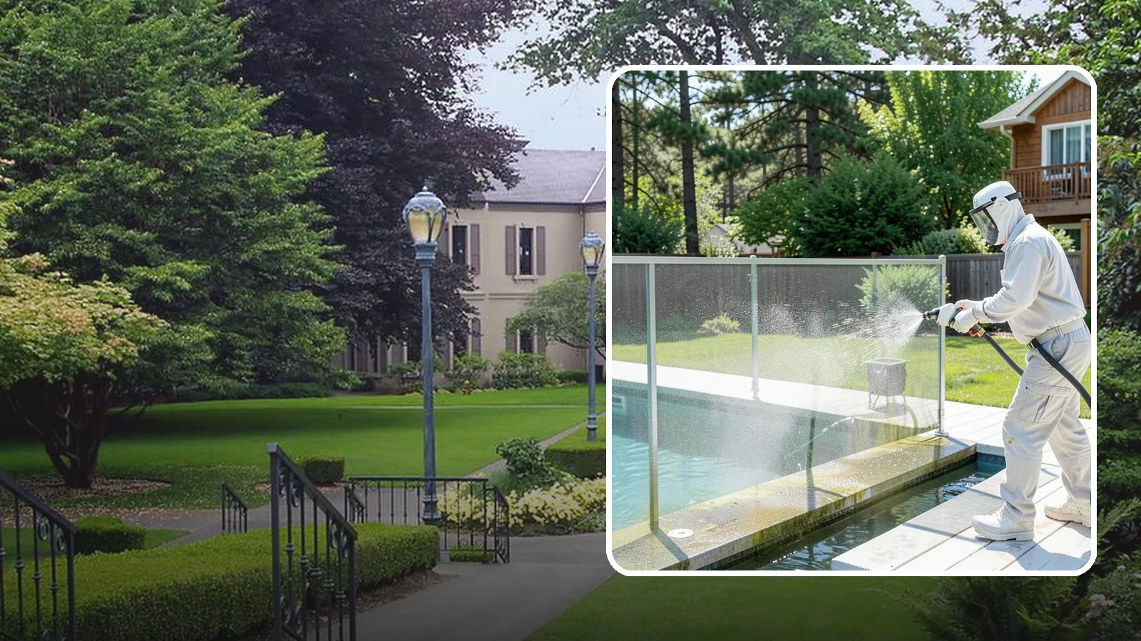 Pool Cage Cleaning in Woodinville, King County, WA - We soft wash pool cage screens and framing to clear the algae and mildew that build up fast in our humid, tree-lined yards.
