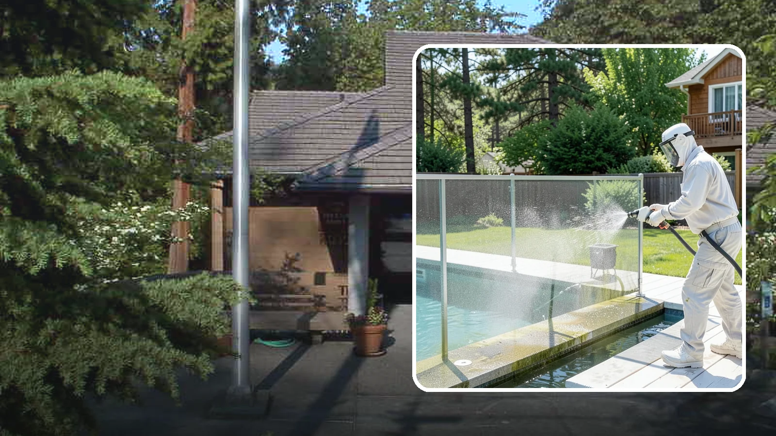 Pool Cage Cleaning in Yarrow Point, King County, WA - We soft wash pool cage screens and framing to clear the algae and mildew that build up fast in our humid, tree-lined yards.