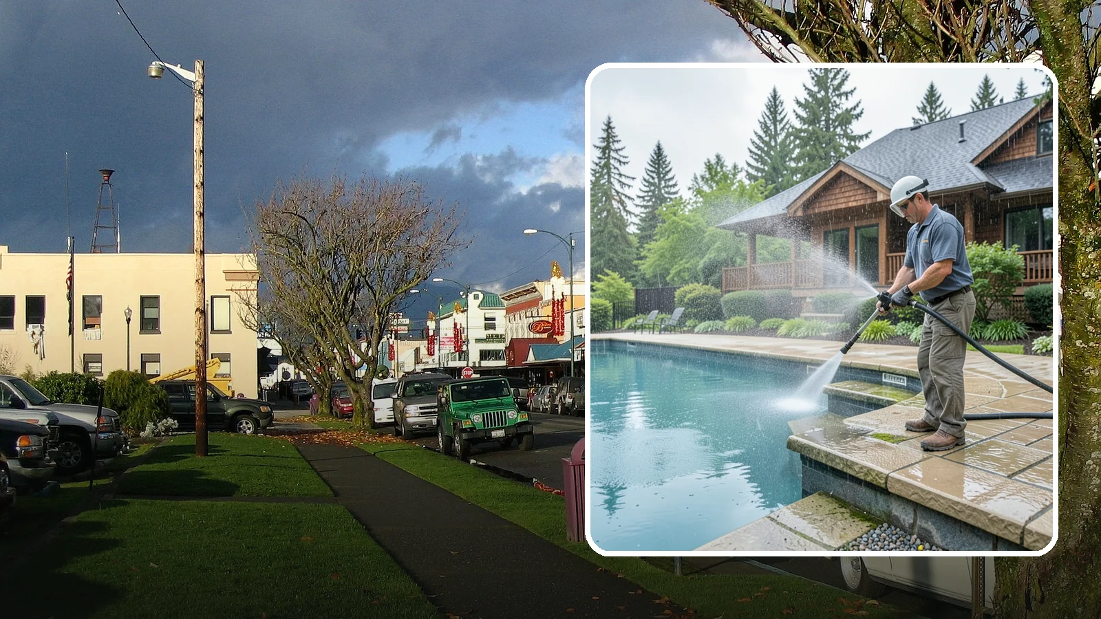 Pool Coping Cleaning in Arlington, Snohomish County, WA - We clean the coping stones ringing your pool to remove the slick algae and calcium buildup that Washington's wet climate leaves...
