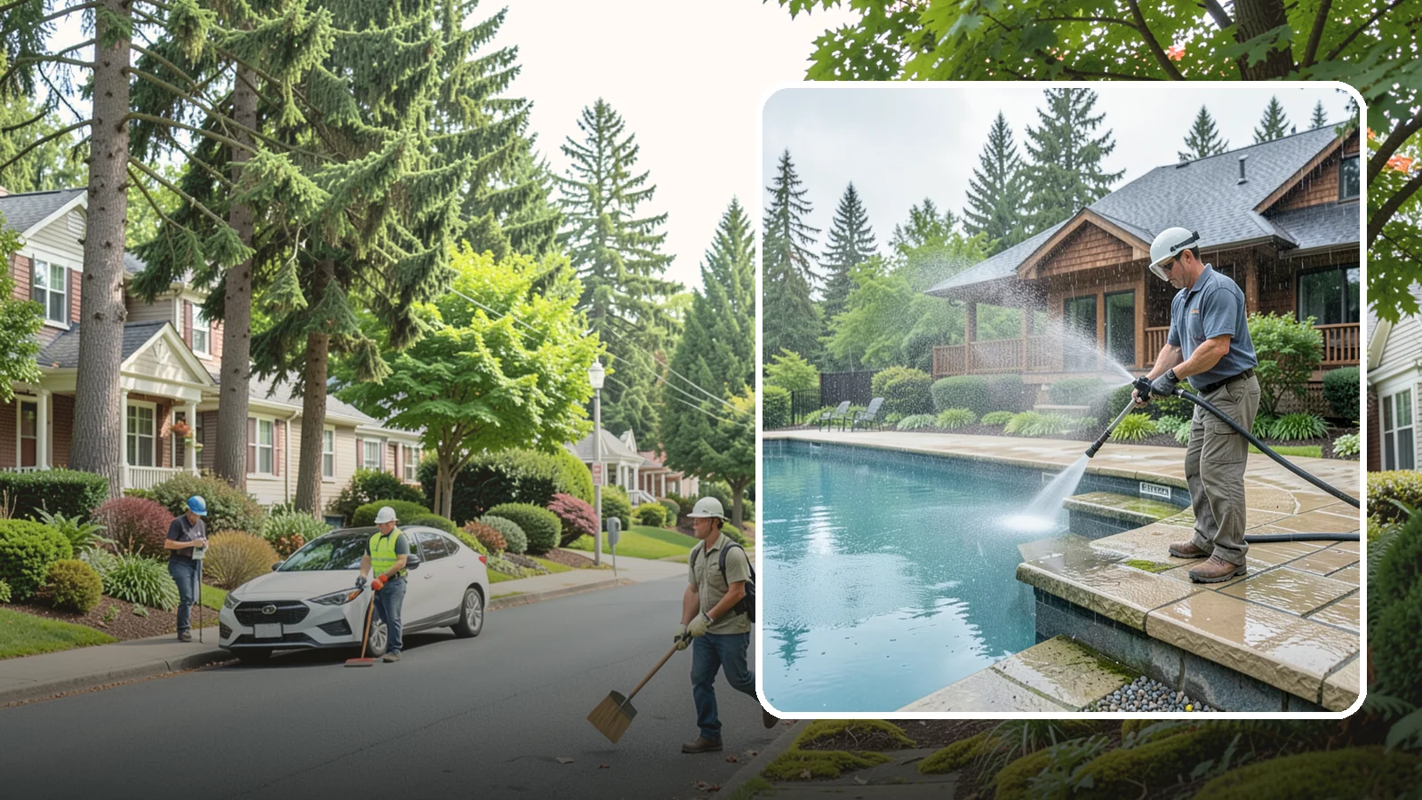 Pool Coping Cleaning in Beaux Arts Village, King County, WA - We clean the coping stones ringing your pool to remove the slick algae and calcium buildup that Washington's wet climate leaves...