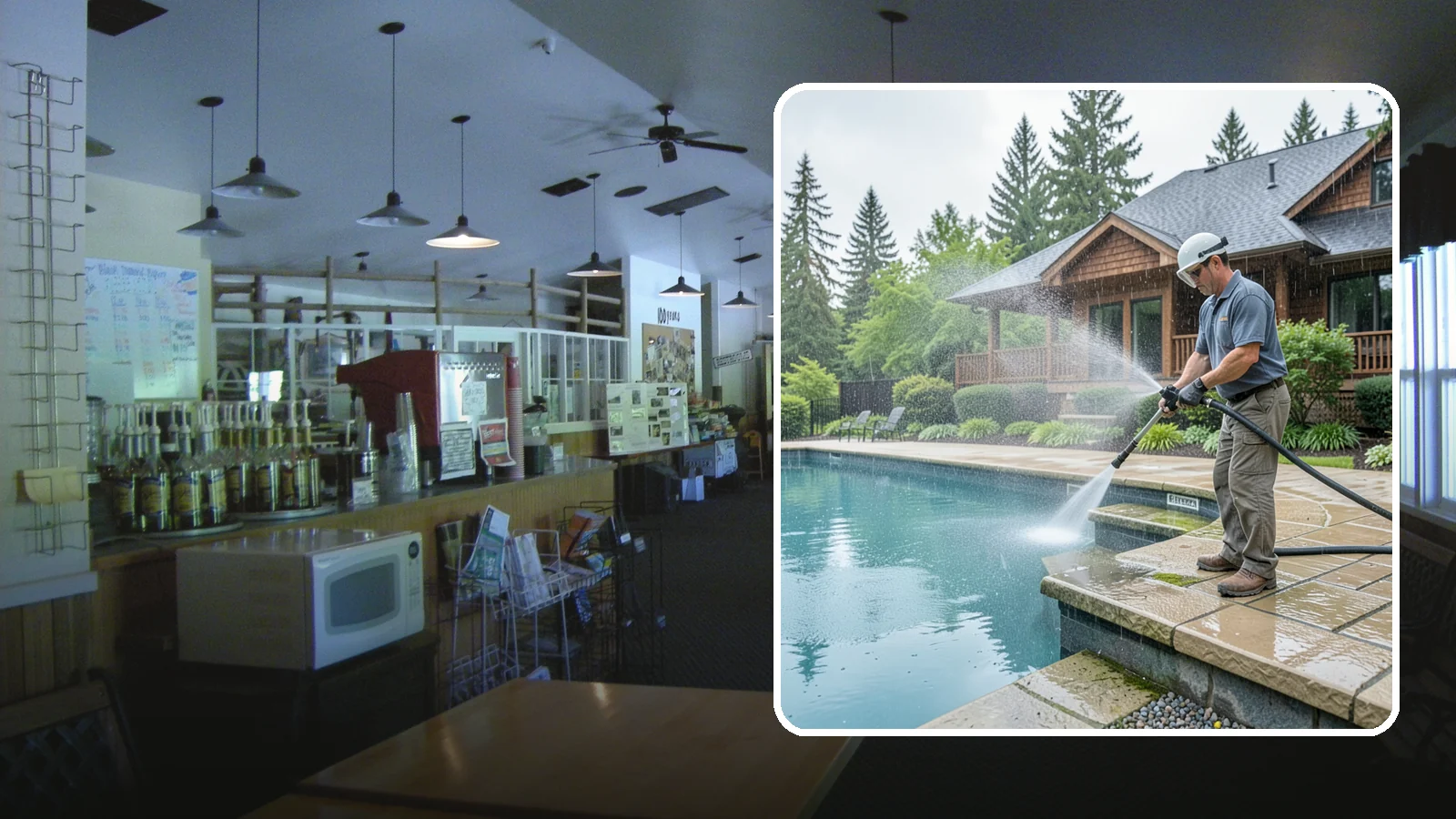 Pool Coping Cleaning in Black Diamond, King County, WA - We clean the coping stones ringing your pool to remove the slick algae and calcium buildup that Washington's wet climate leaves...