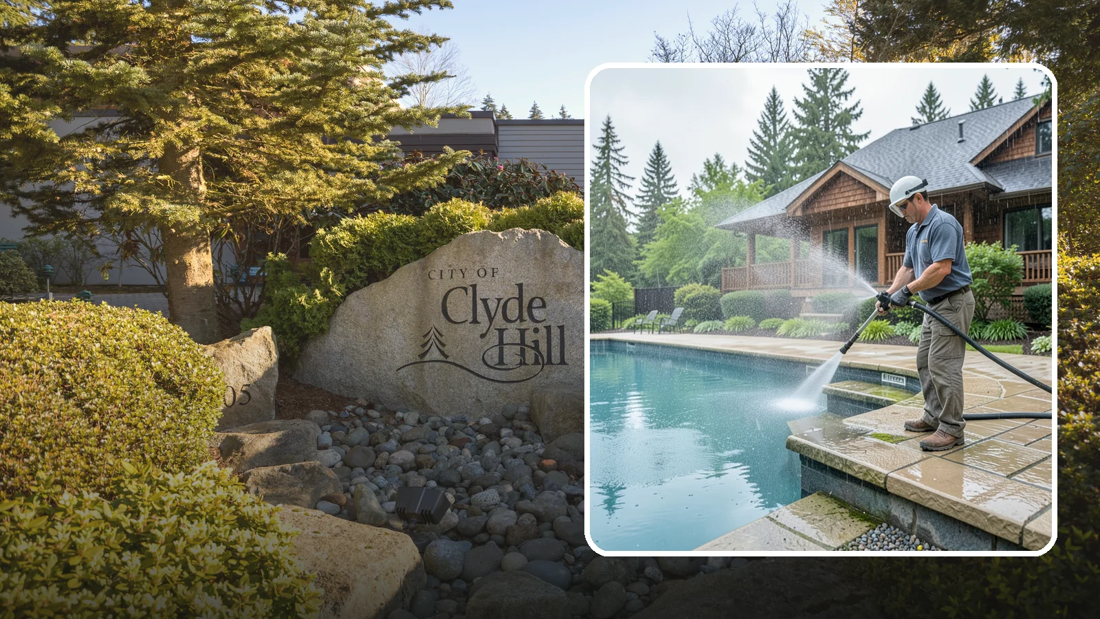 Pool Coping Cleaning in Clyde Hill, King County, WA - We clean the coping stones ringing your pool to remove the slick algae and calcium buildup that Washington's wet climate leaves...