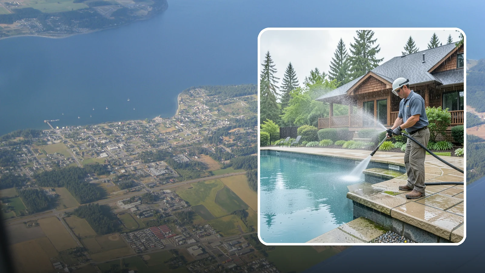 Pool Coping Cleaning in Coupeville, Island County, WA - We clean the coping stones ringing your pool to remove the slick algae and calcium buildup that Washington's wet climate leaves...