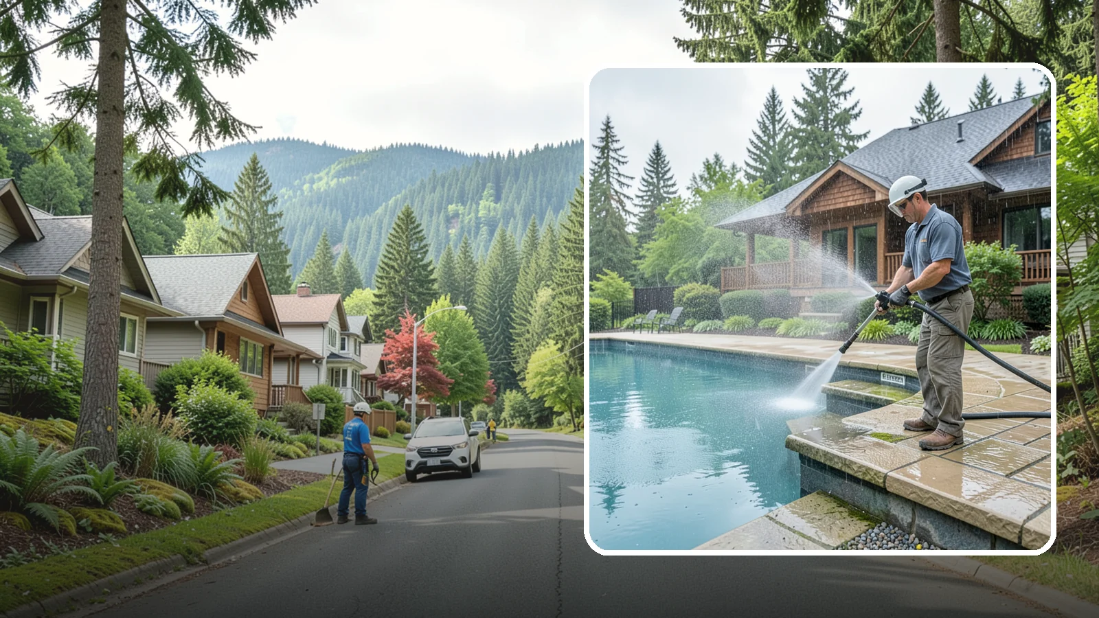 Pool Coping Cleaning in Darrington, Snohomish County, WA - We clean the coping stones ringing your pool to remove the slick algae and calcium buildup that Washington's wet climate leaves...