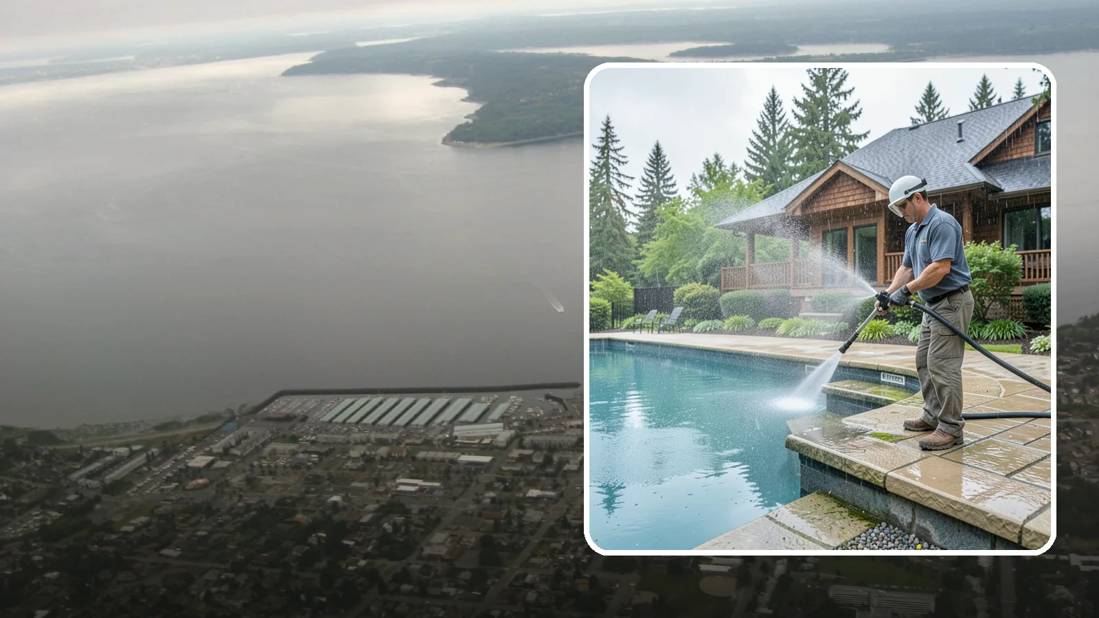 Pool Coping Cleaning in Des Moines, King County, WA - We clean the coping stones ringing your pool to remove the slick algae and calcium buildup that Washington's wet climate leaves...