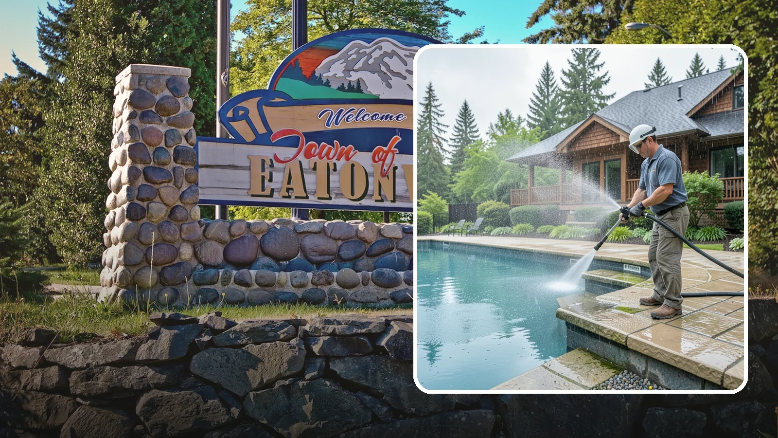 Pool Coping Cleaning in Eatonville, Pierce County, WA - We clean the coping stones ringing your pool to remove the slick algae and calcium buildup that Washington's wet climate leaves...