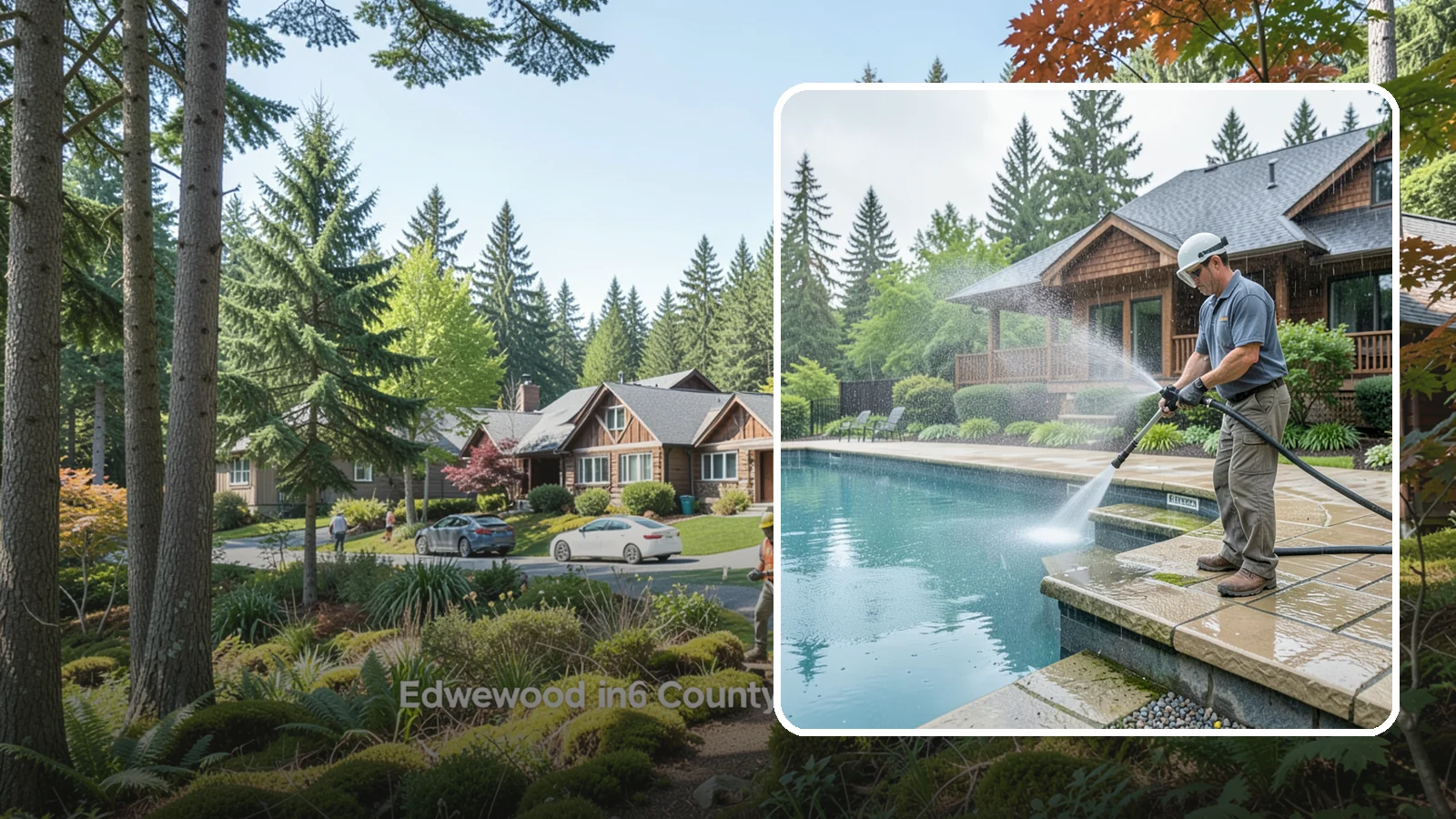 Pool Coping Cleaning in Edgewood, Pierce County, WA - We clean the coping stones ringing your pool to remove the slick algae and calcium buildup that Washington's wet climate leaves...