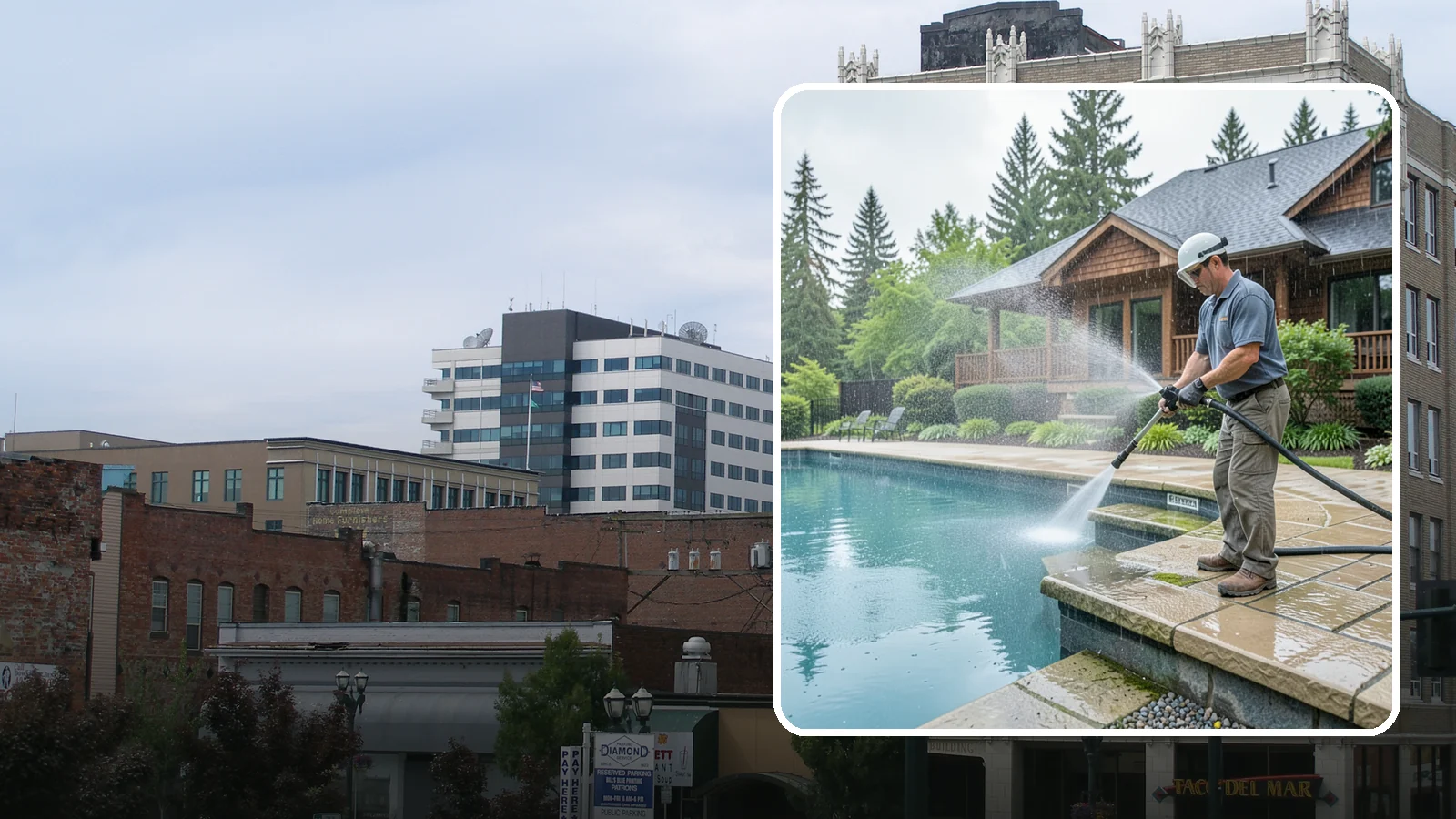 Pool Coping Cleaning in Everett, Snohomish County, WA - We clean the coping stones ringing your pool to remove the slick algae and calcium buildup that Washington's wet climate leaves...