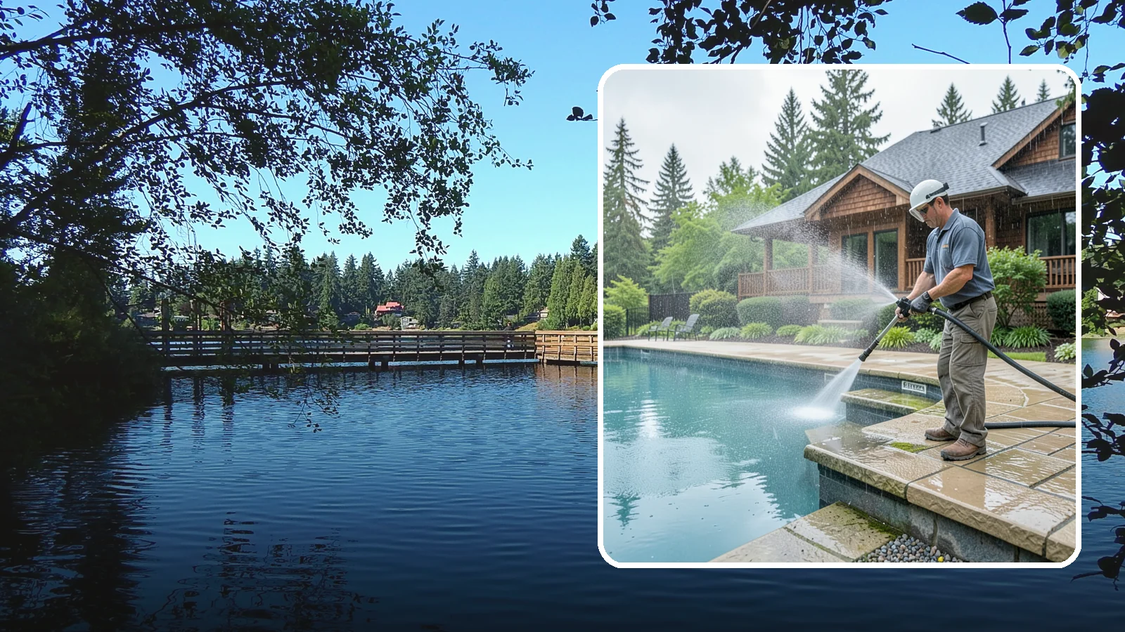 Pool Coping Cleaning in Federal Way, King County, WA - We clean the coping stones ringing your pool to remove the slick algae and calcium buildup that Washington's wet climate leaves...