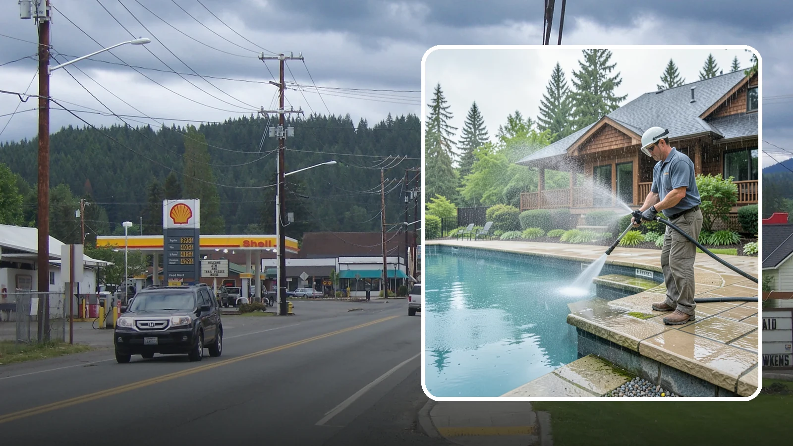 Pool Coping Cleaning in Granite Falls, Snohomish County, WA - We clean the coping stones ringing your pool to remove the slick algae and calcium buildup that Washington's wet climate leaves...