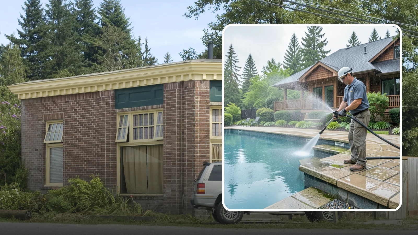 Pool Coping Cleaning in Hamilton, Skagit County, WA - We clean the coping stones ringing your pool to remove the slick algae and calcium buildup that Washington's wet climate leaves...
