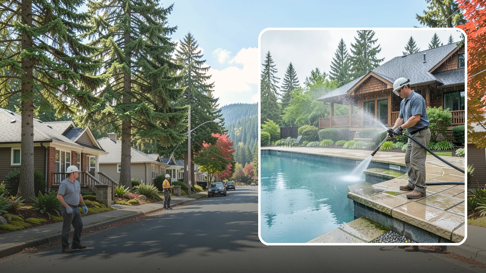 Pool Coping Cleaning in Hunts Point, King County, WA - We clean the coping stones ringing your pool to remove the slick algae and calcium buildup that Washington's wet climate leaves...
