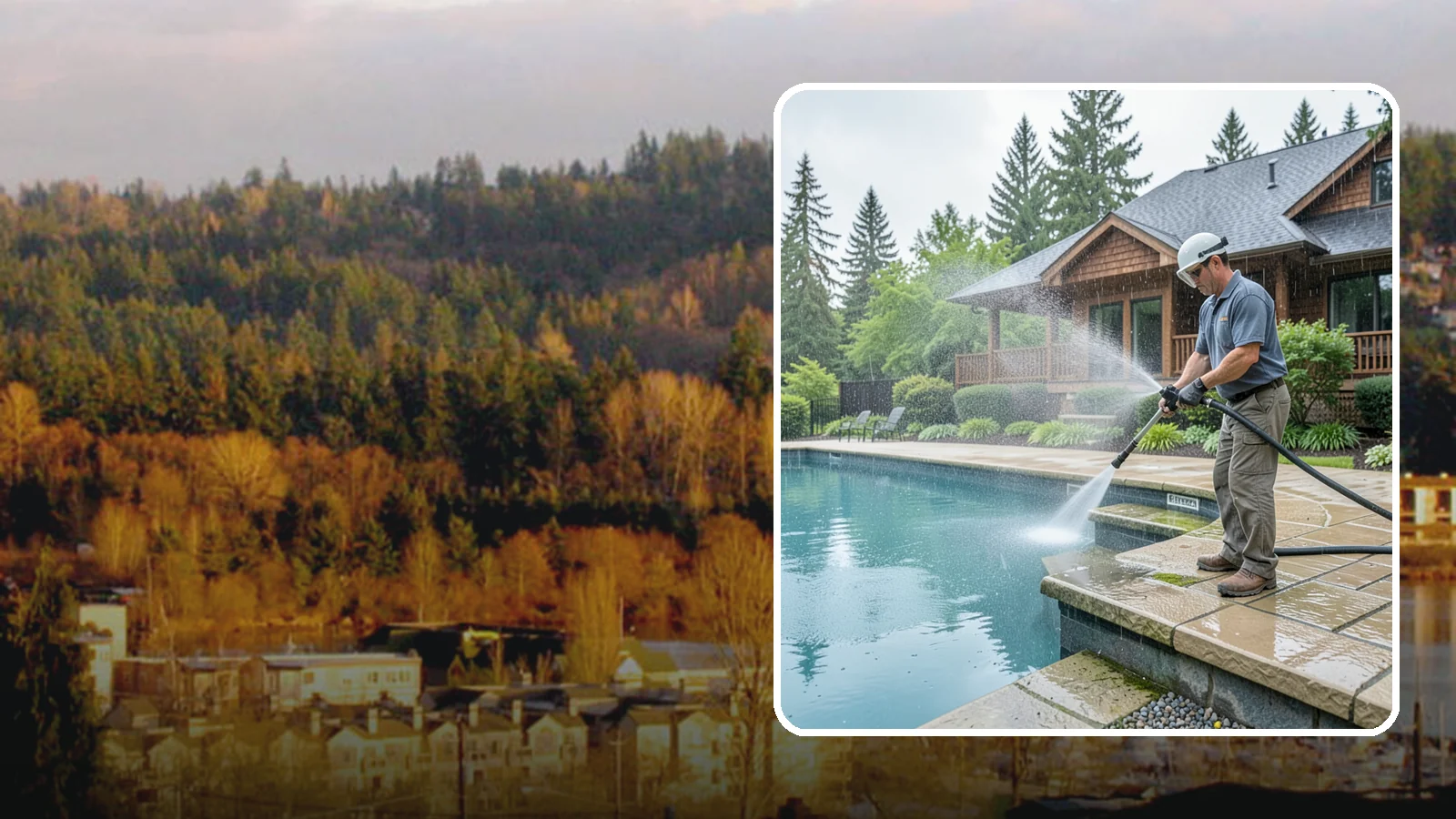 Pool Coping Cleaning in Kenmore, King County, WA - We clean the coping stones ringing your pool to remove the slick algae and calcium buildup that Washington's wet climate leaves...