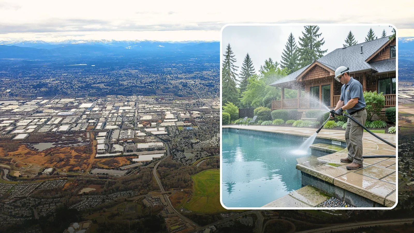 Pool Coping Cleaning in Kent, King County, WA - We clean the coping stones ringing your pool to remove the slick algae and calcium buildup that Washington's wet climate leaves...