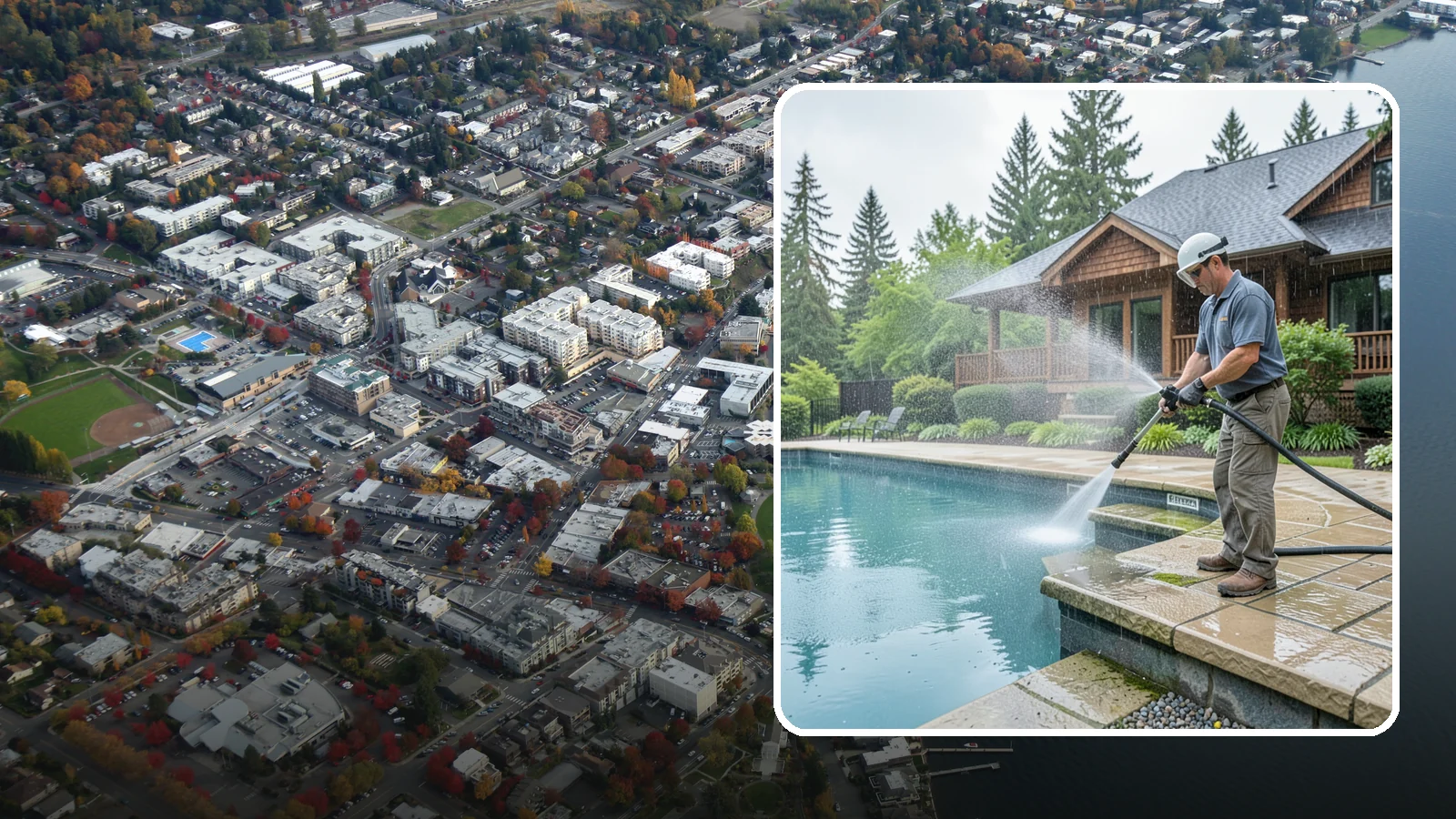 Pool Coping Cleaning in Kirkland, King County, WA - We clean the coping stones ringing your pool to remove the slick algae and calcium buildup that Washington's wet climate leaves...