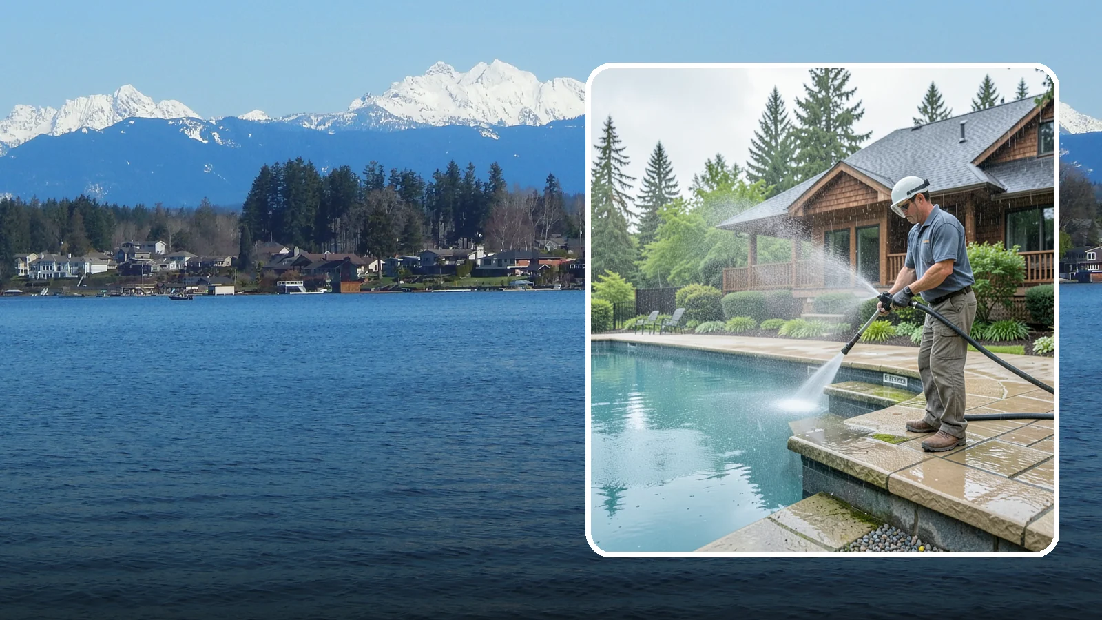 Pool Coping Cleaning in Lake Stevens, Snohomish County, WA - We clean the coping stones ringing your pool to remove the slick algae and calcium buildup that Washington's wet climate leaves...