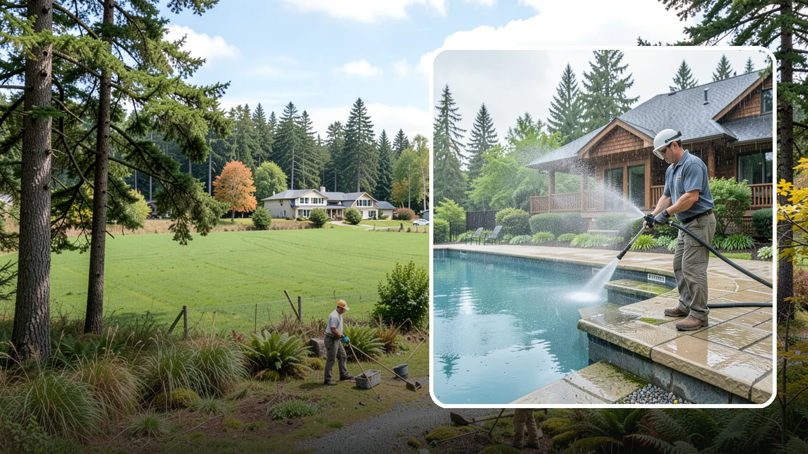 Pool Coping Cleaning in Lyman, Skagit County, WA - We clean the coping stones ringing your pool to remove the slick algae and calcium buildup that Washington's wet climate leaves...