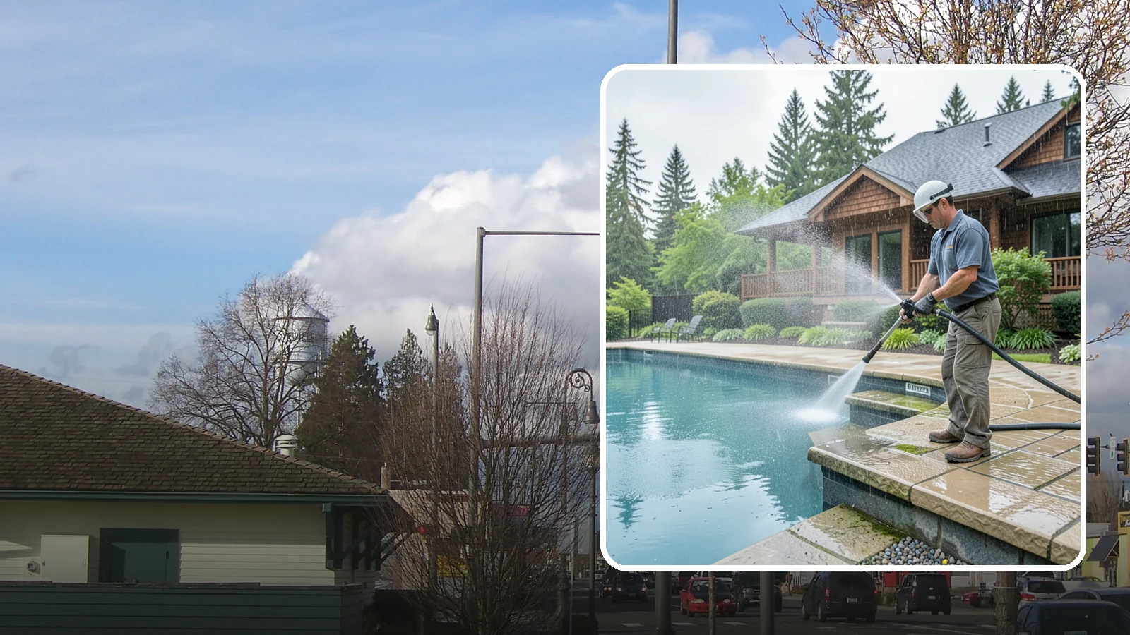 Pool Coping Cleaning in Marysville, Snohomish County, WA - We clean the coping stones ringing your pool to remove the slick algae and calcium buildup that Washington's wet climate leaves...