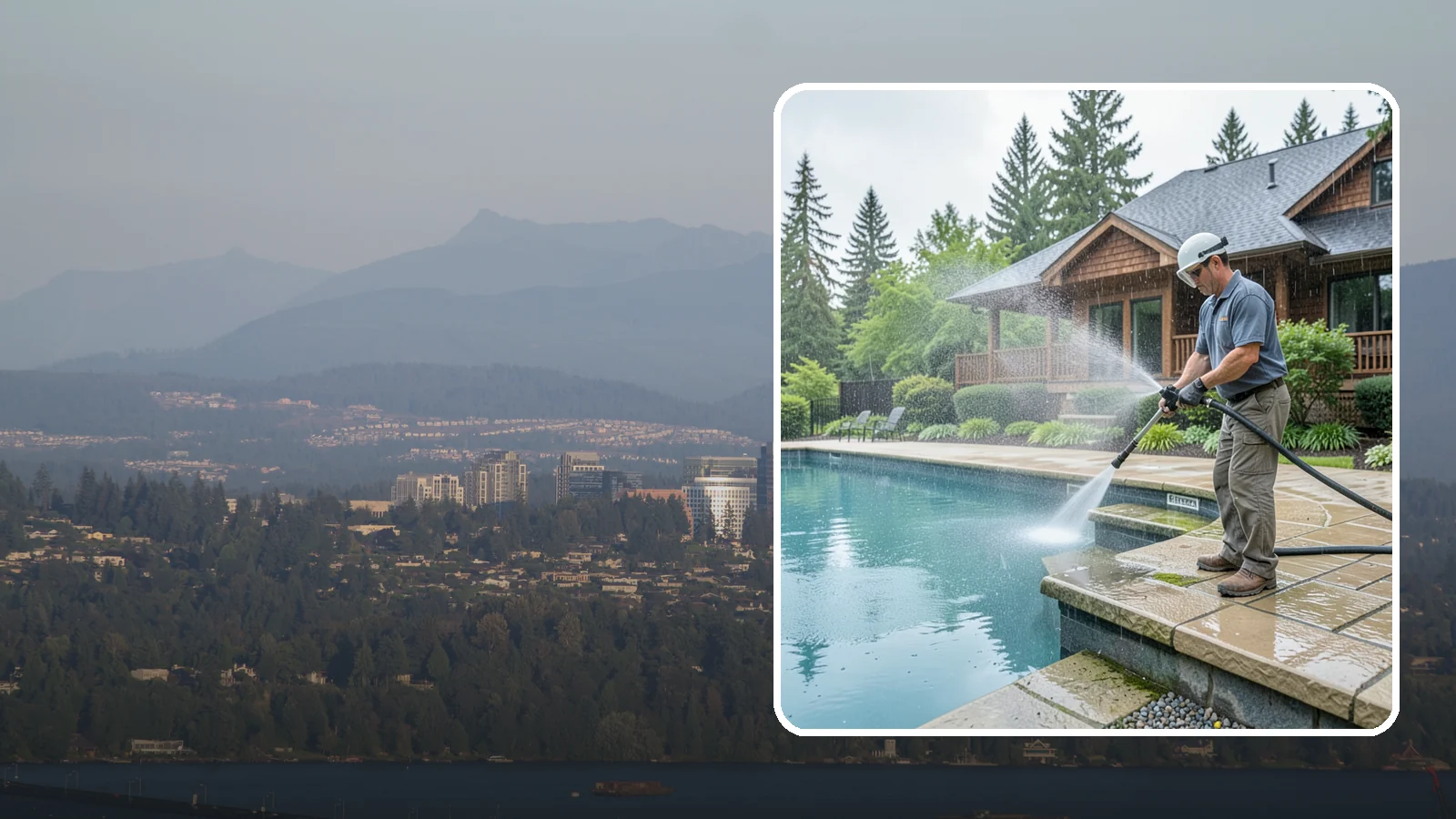 Pool Coping Cleaning in Medina, King County, WA - We clean the coping stones ringing your pool to remove the slick algae and calcium buildup that Washington's wet climate leaves...