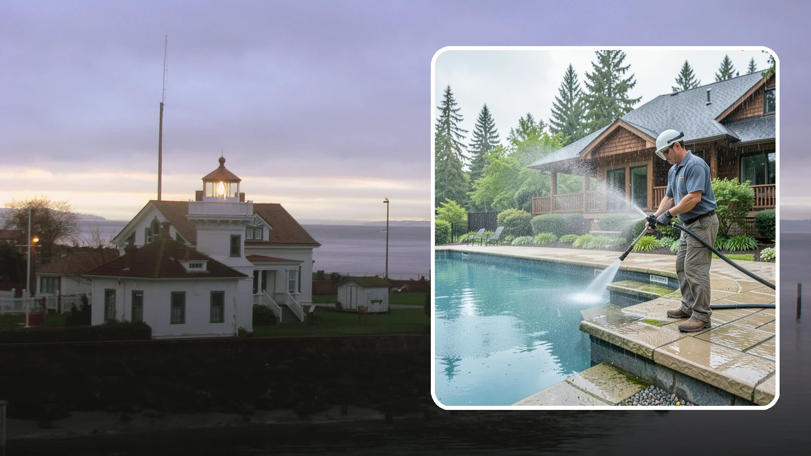 Pool Coping Cleaning in Mukilteo, Snohomish County, WA - We clean the coping stones ringing your pool to remove the slick algae and calcium buildup that Washington's wet climate leaves...