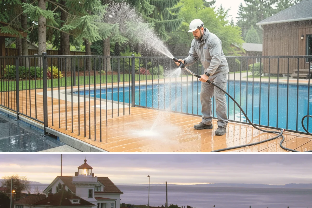 Pool Coping Cleaning in Mukilteo, Snohomish County, WA - Have coping cleaned in late spring as part of pool opening, before swim season gets underway.
