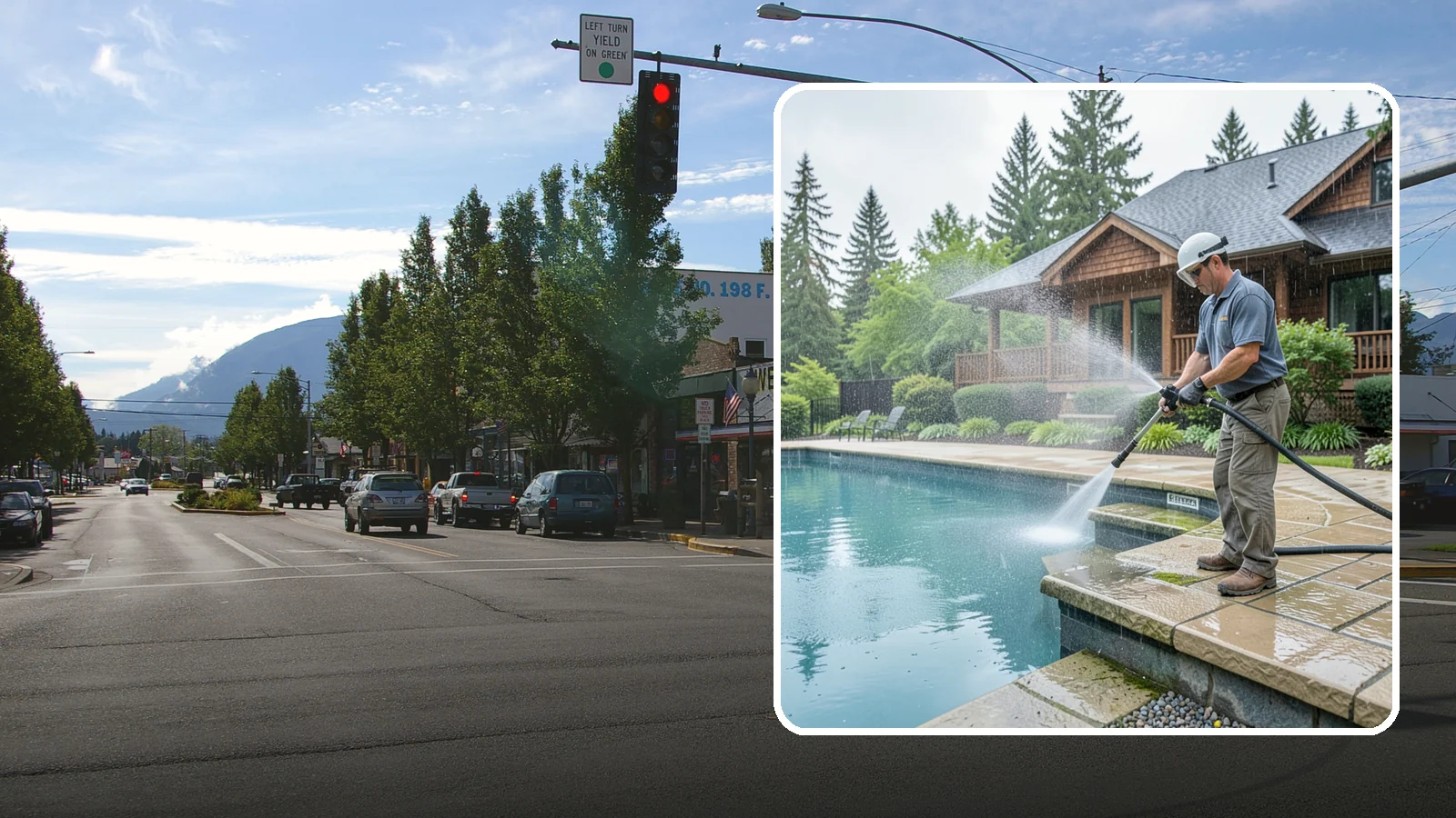 Pool Coping Cleaning in North Bend, King County, WA - We clean the coping stones ringing your pool to remove the slick algae and calcium buildup that Washington's wet climate leaves...