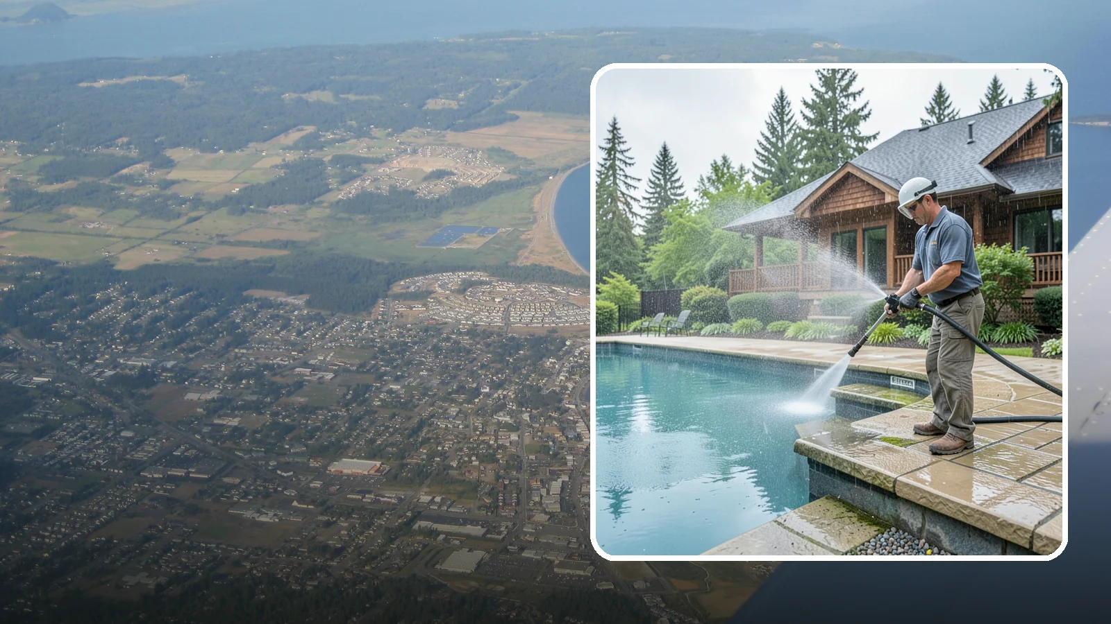 Pool Coping Cleaning in Oak Harbor, Island County, WA - We clean the coping stones ringing your pool to remove the slick algae and calcium buildup that Washington's wet climate leaves...