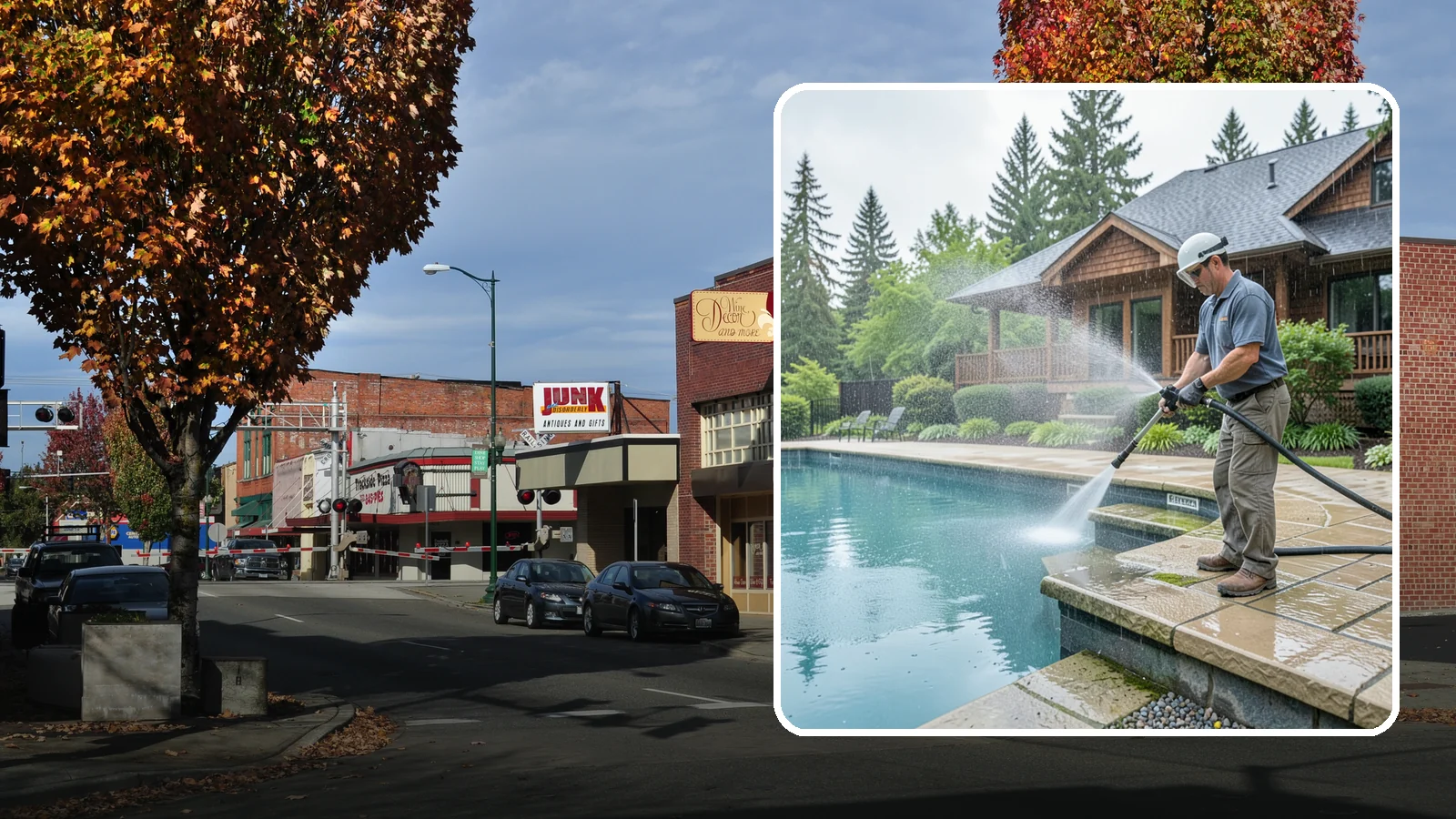 Pool Coping Cleaning in Puyallup, Pierce County, WA - We clean the coping stones ringing your pool to remove the slick algae and calcium buildup that Washington's wet climate leaves...
