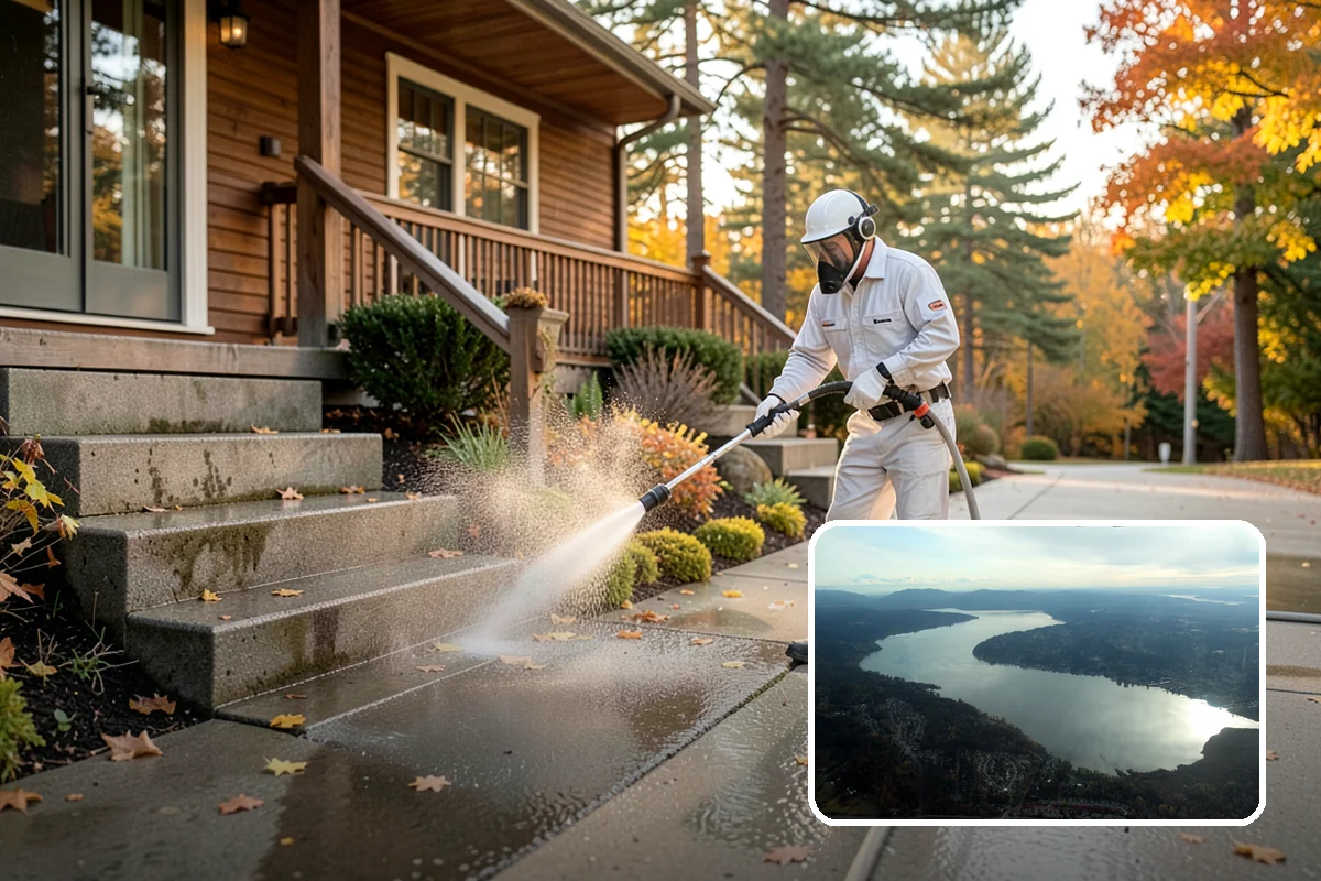 Pool Coping Cleaning in Sammamish, King County, WA - Eliminates the slippery algae that makes coping a fall hazard