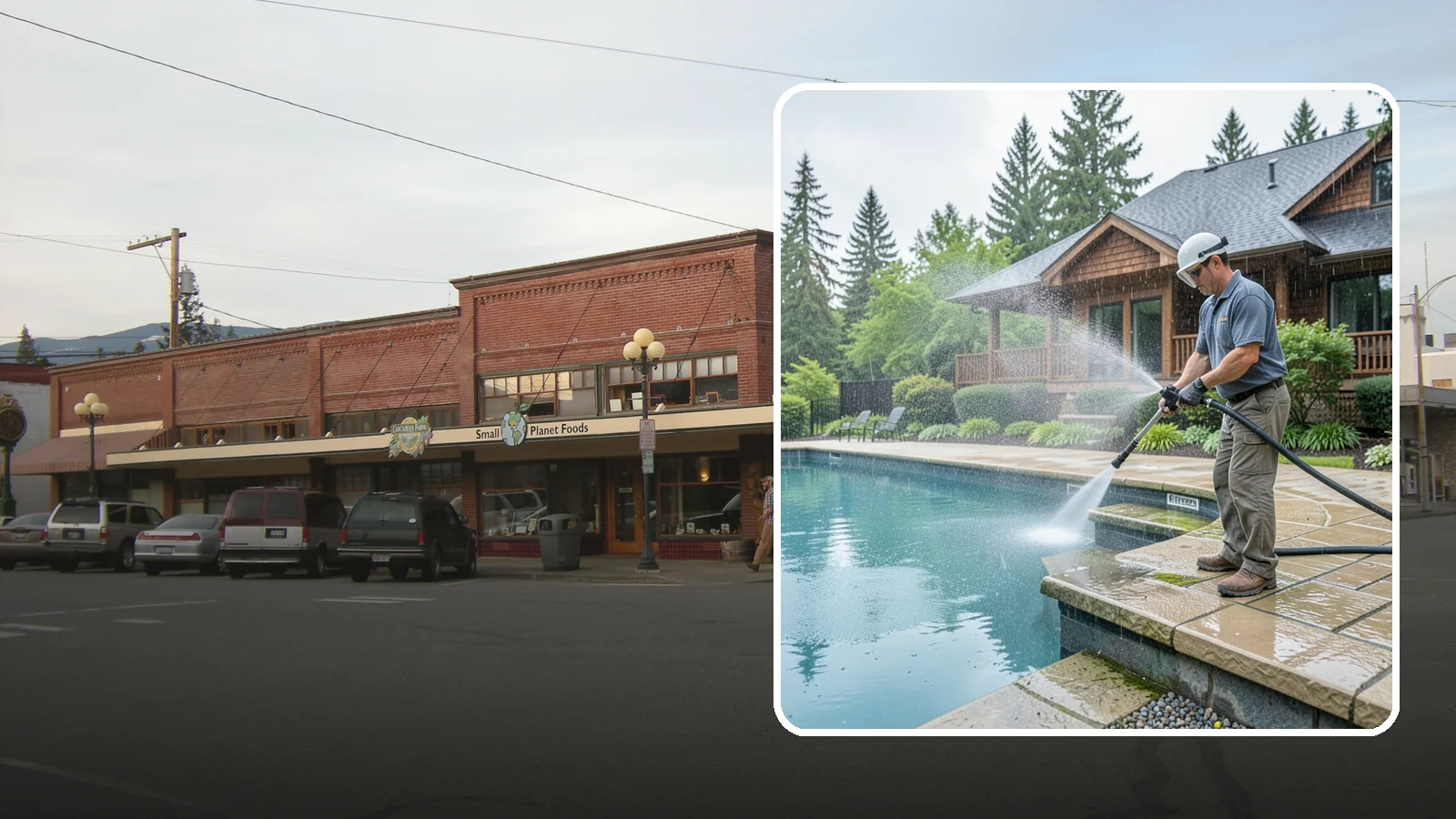 Pool Coping Cleaning in Sedro-Woolley, Skagit County, WA - We clean the coping stones ringing your pool to remove the slick algae and calcium buildup that Washington's wet climate leaves...