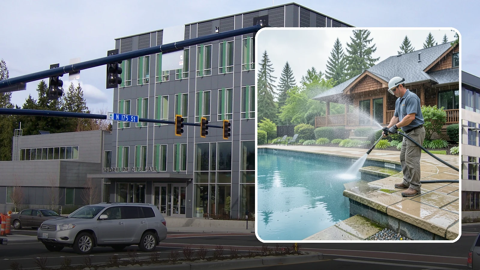 Pool Coping Cleaning in Shoreline, King County, WA - We clean the coping stones ringing your pool to remove the slick algae and calcium buildup that Washington's wet climate leaves...