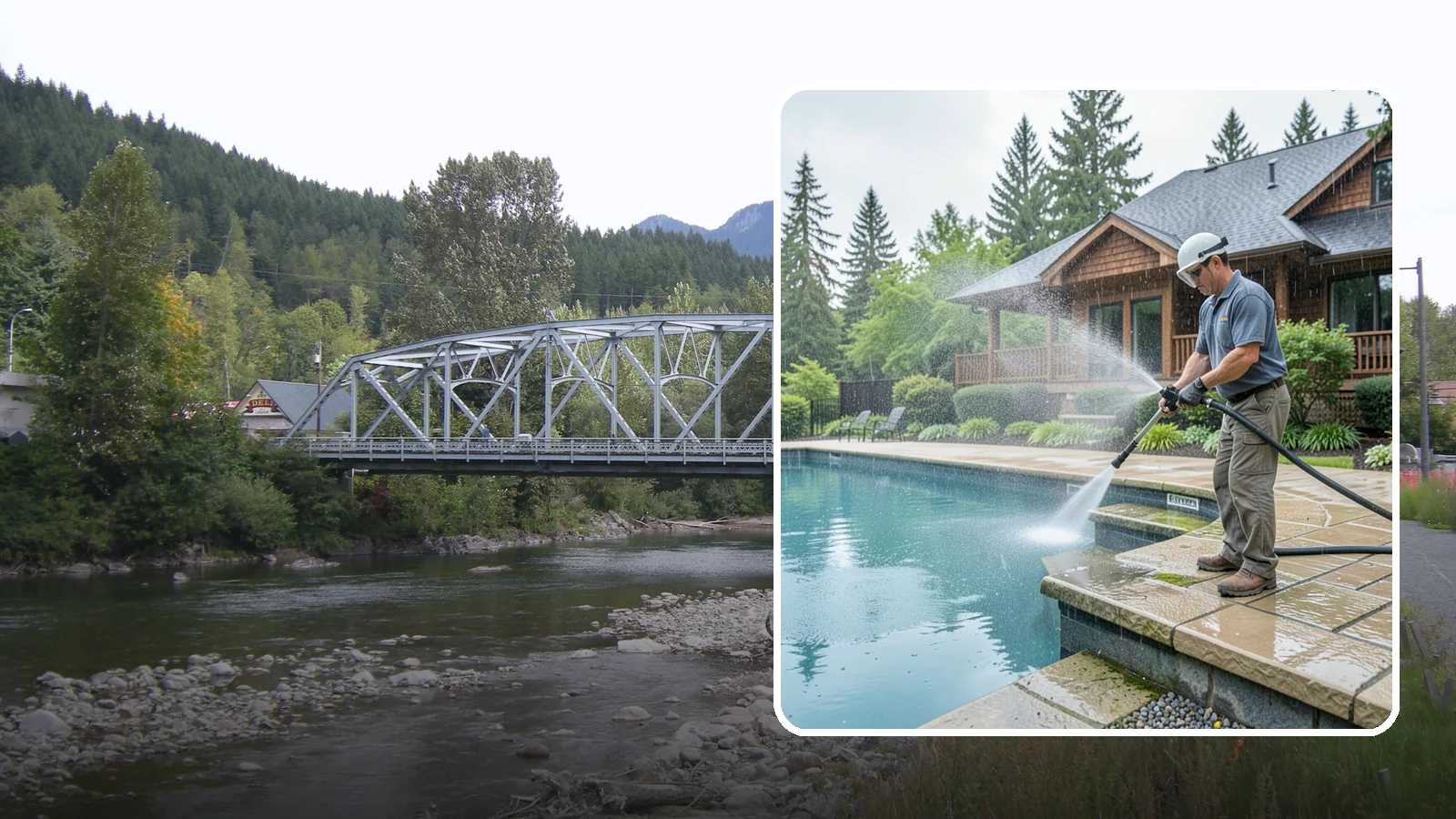 Pool Coping Cleaning in Skykomish, King County, WA - We clean the coping stones ringing your pool to remove the slick algae and calcium buildup that Washington's wet climate leaves...