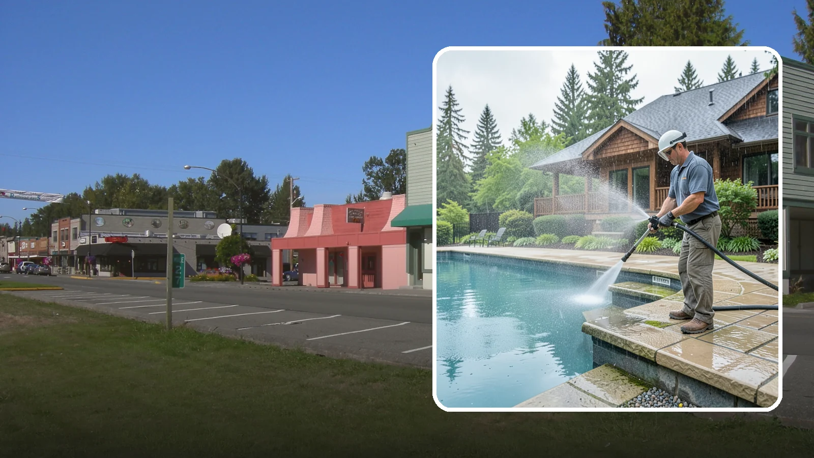 Pool Coping Cleaning in Snoqualmie, King County, WA - We clean the coping stones ringing your pool to remove the slick algae and calcium buildup that Washington's wet climate leaves...
