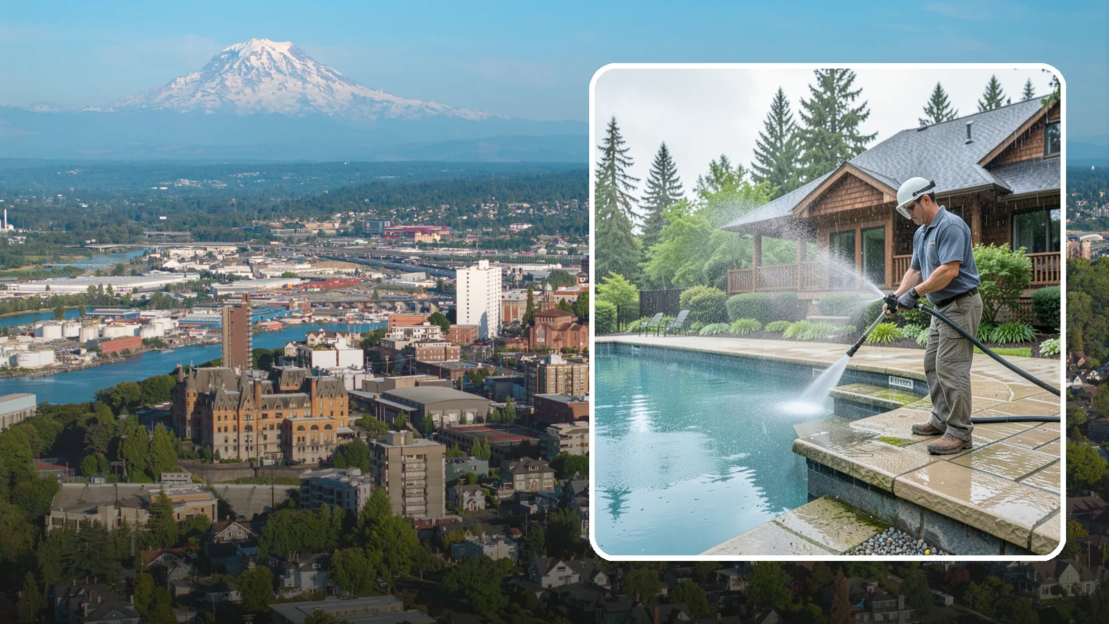 Pool Coping Cleaning in Tacoma, Pierce County, WA - We clean the coping stones ringing your pool to remove the slick algae and calcium buildup that Washington's wet climate leaves...