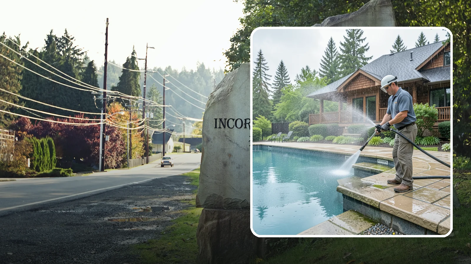 Pool Coping Cleaning in Wilkeson, Pierce County, WA - We clean the coping stones ringing your pool to remove the slick algae and calcium buildup that Washington's wet climate leaves...
