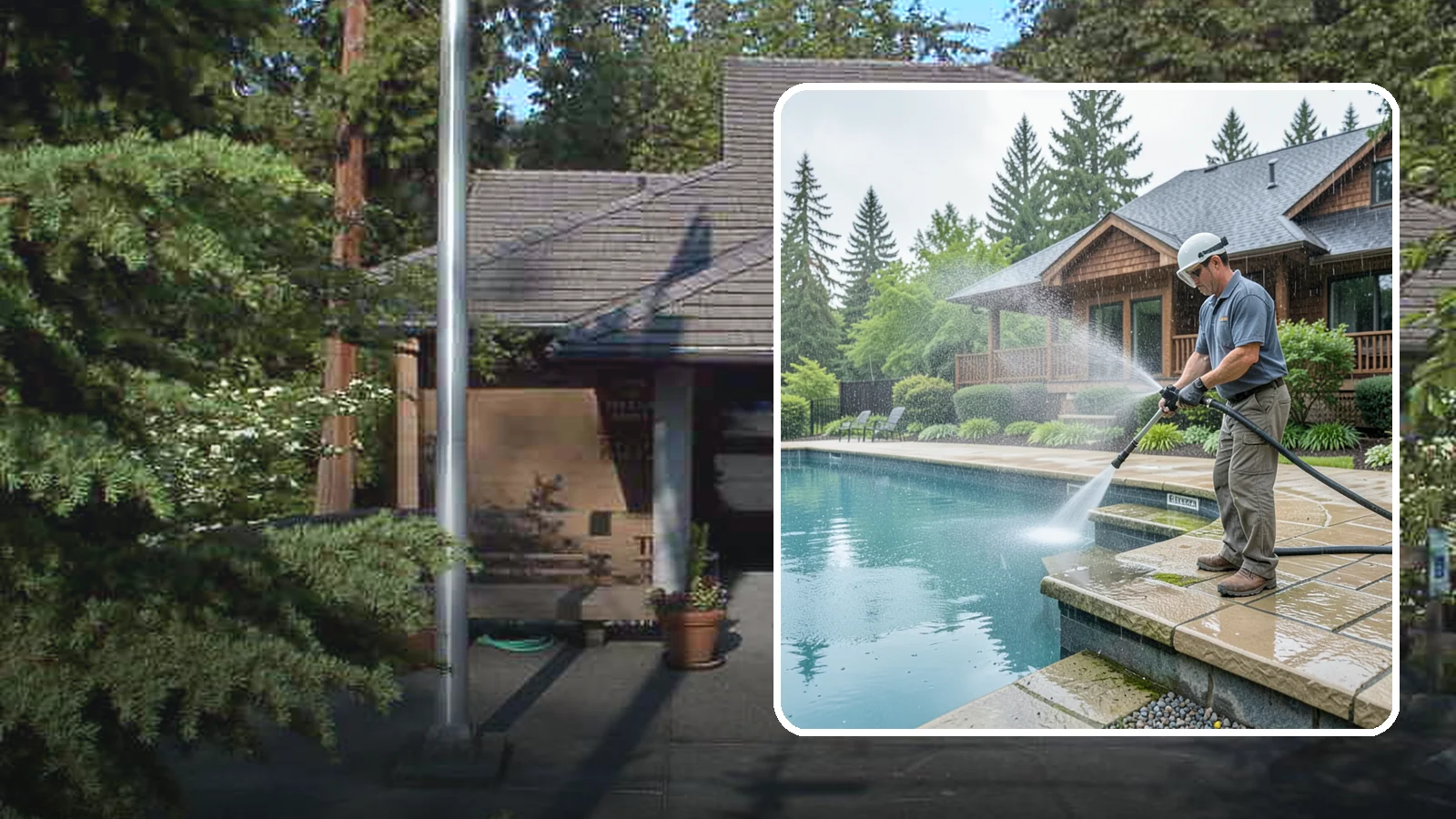 Pool Coping Cleaning in Yarrow Point, King County, WA - We clean the coping stones ringing your pool to remove the slick algae and calcium buildup that Washington's wet climate leaves...