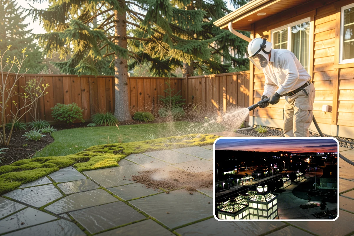 Pool Deck Cleaning in Auburn, King County, WA - Removes slick algae and moss around the waterline