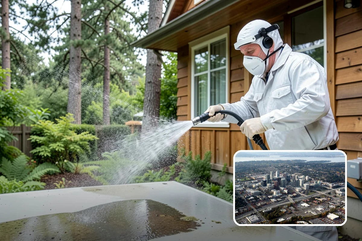 Pool Deck Cleaning in Bellevue, King County, WA - Removes slick algae and moss around the waterline