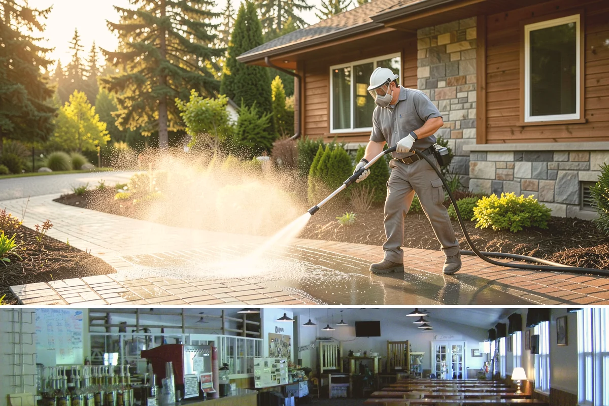 Pool Deck Cleaning in Black Diamond, King County, WA - Early summer clears the winter's growth and makes the deck safe just as pool season gets underway.