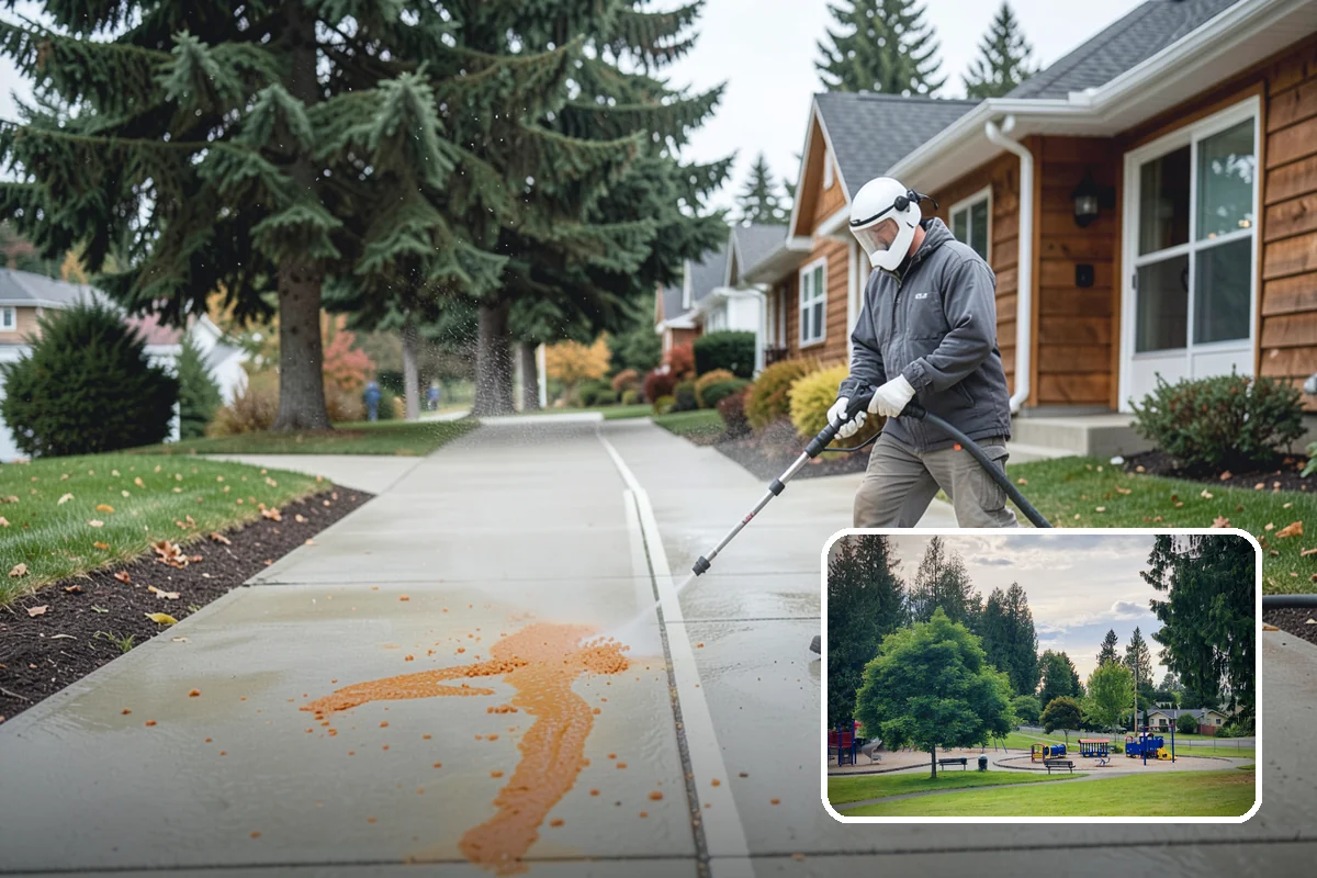 Pool Deck Cleaning in Bonney Lake, Pierce County, WA - Removes slick algae and moss around the waterline