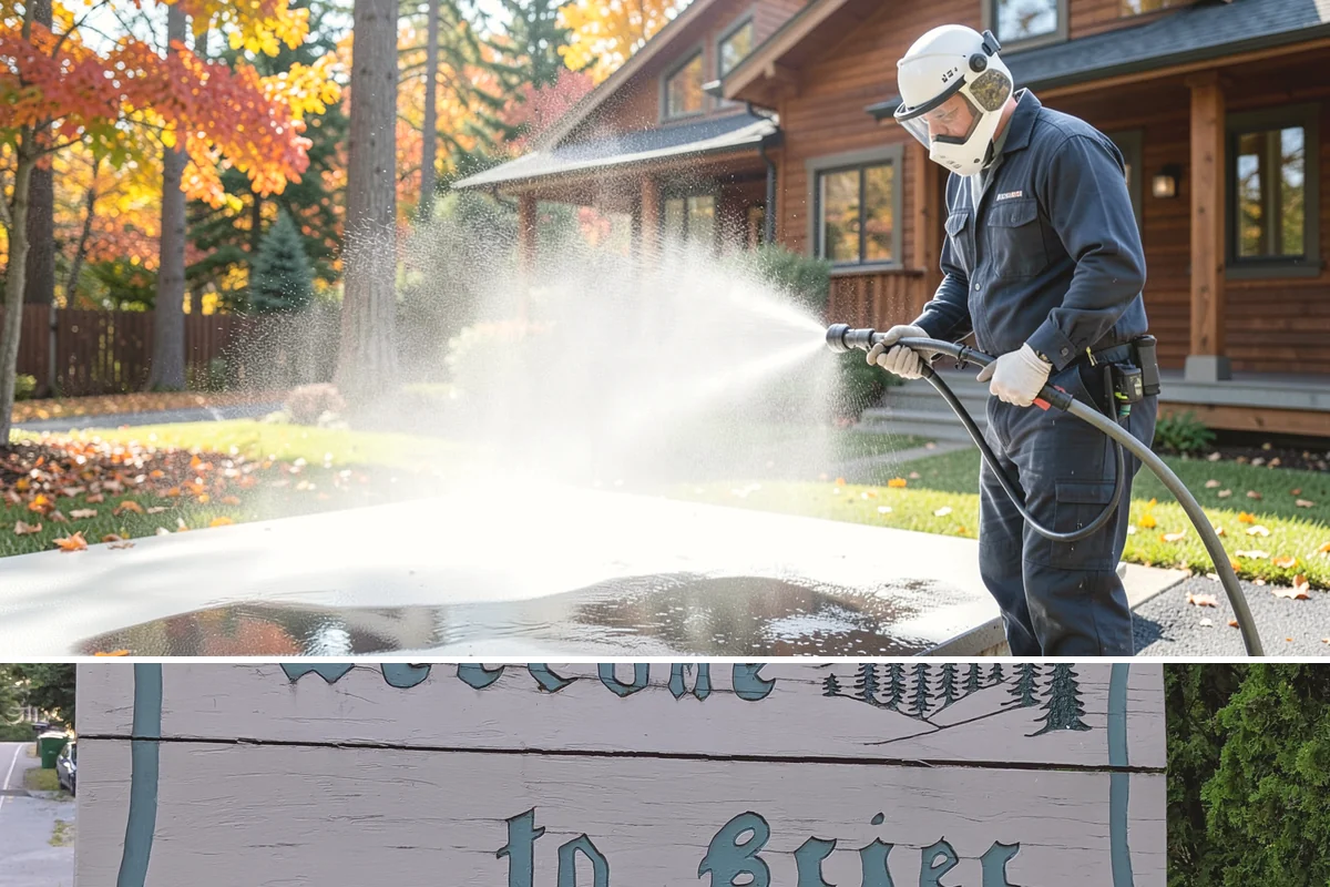 Pool Deck Cleaning in Brier, Snohomish County, WA - Early summer clears the winter's growth and makes the deck safe just as pool season gets underway.
