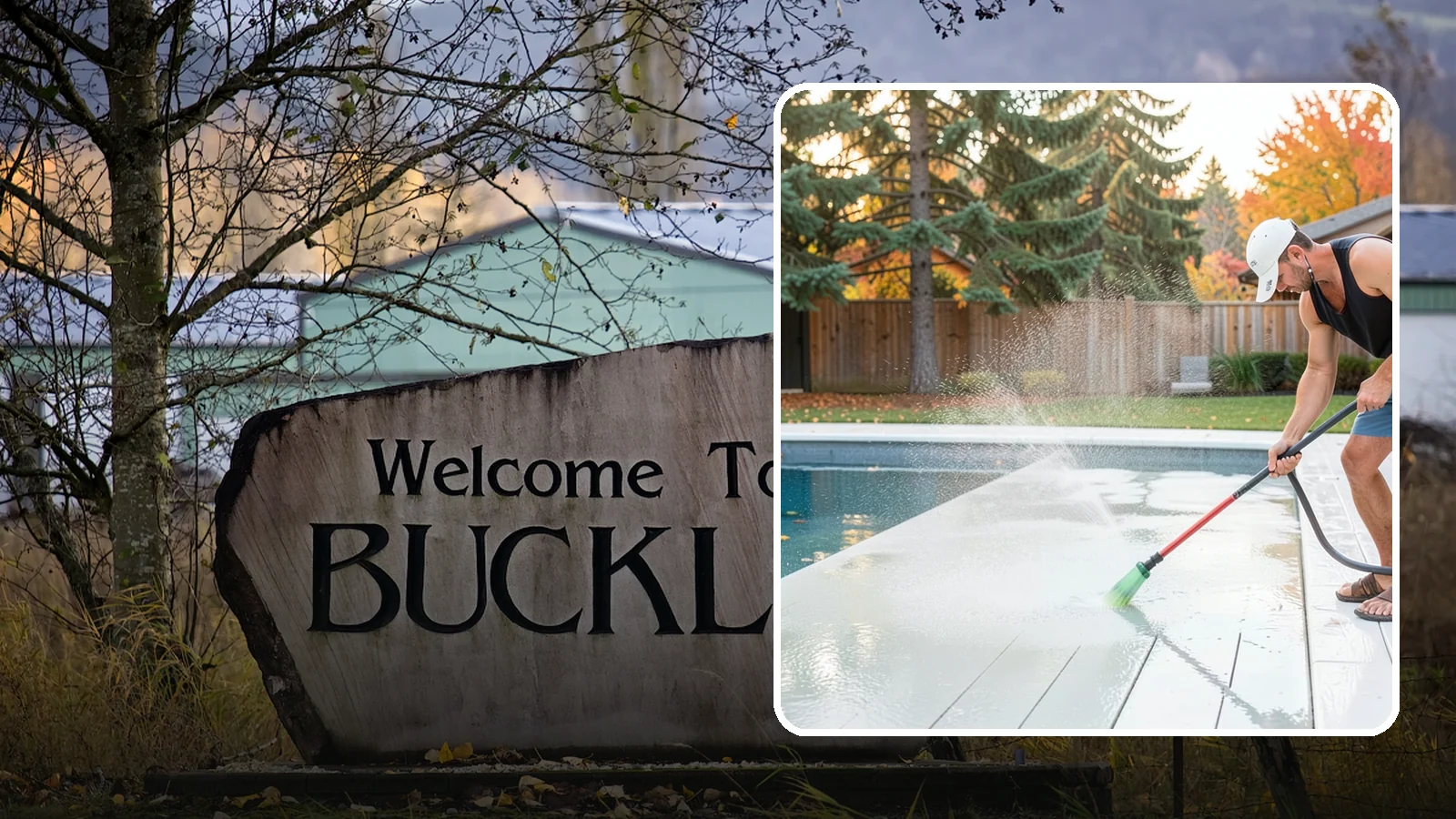 Pool Deck Cleaning in Buckley, Pierce County, WA - Clean pool decks and surrounds to remove the slick algae and moss that make wet Northwest decking hazardous.